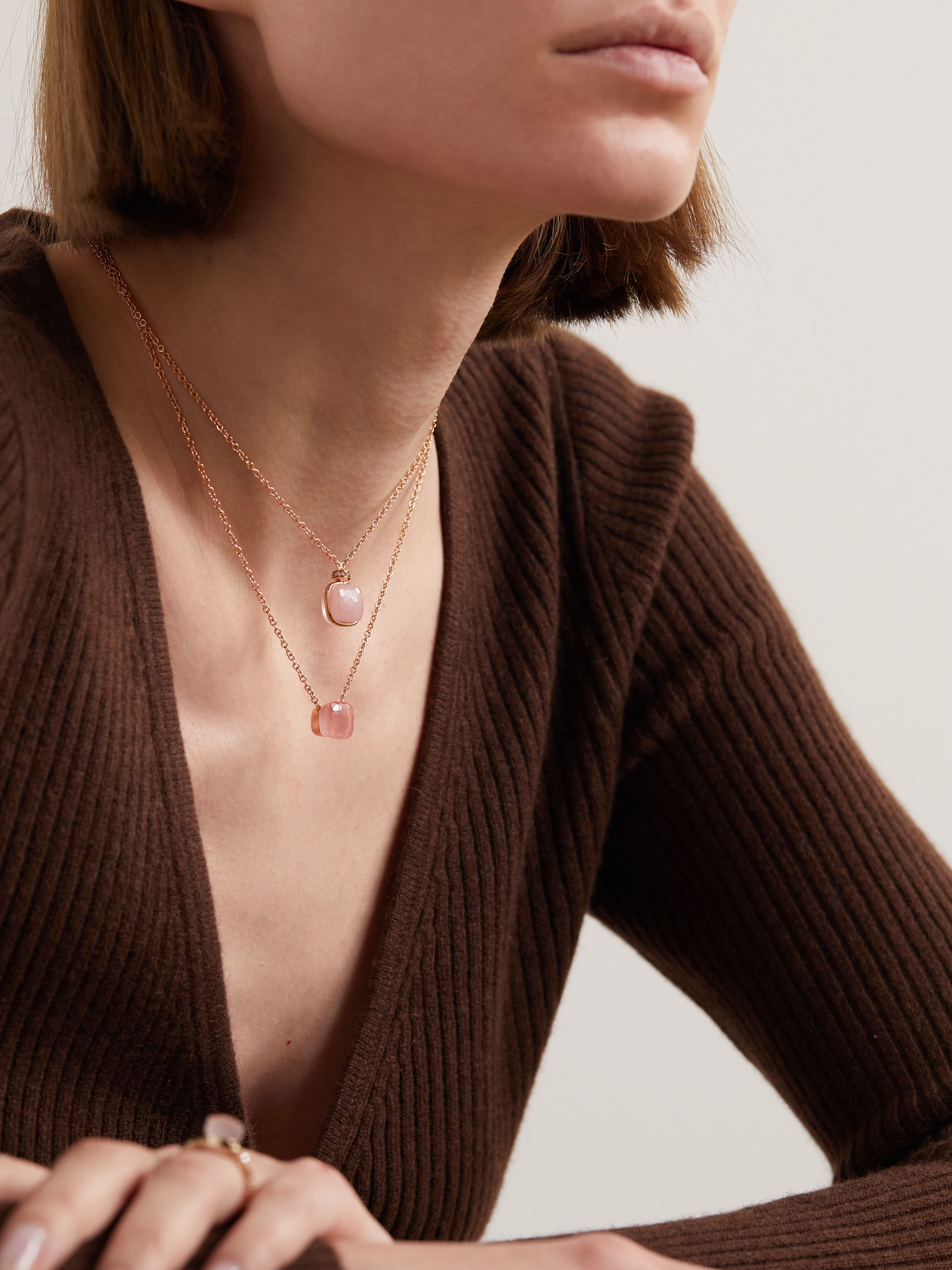 Pomellato Nudo Pink Doublet Pendant Necklace In Gold