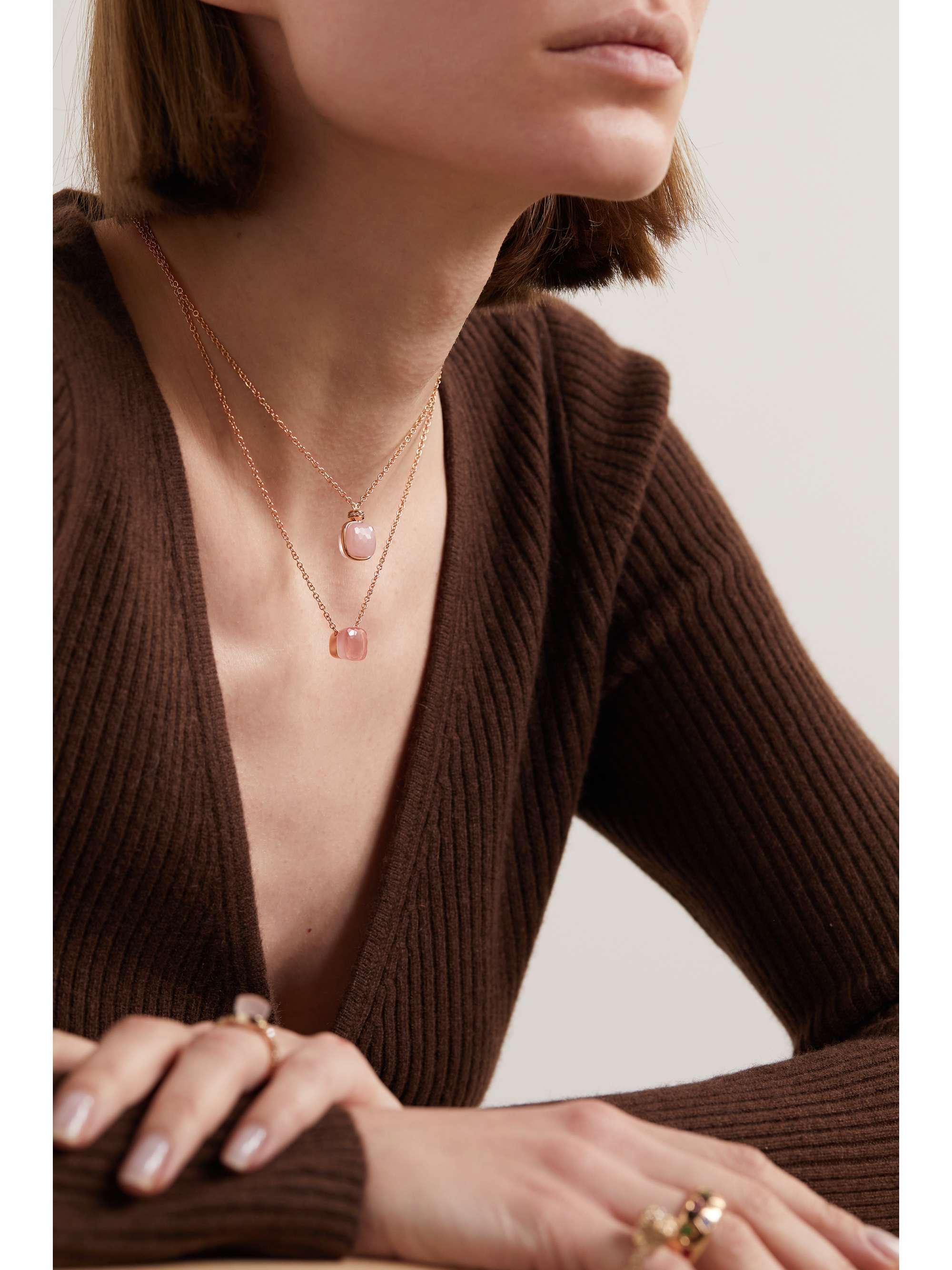 POMELLATO Nudo 18-karat rose gold, quartz and chalcedony doublet necklace