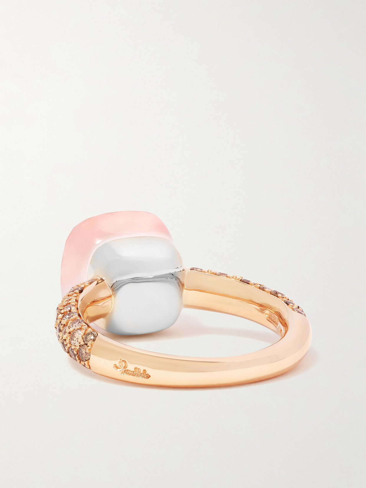 Pomellato 18k White Gold & 18k Rose Gold Nudo Maxi Rose Quartz, Chalcedony & Brown Diamond Ring In Neutral