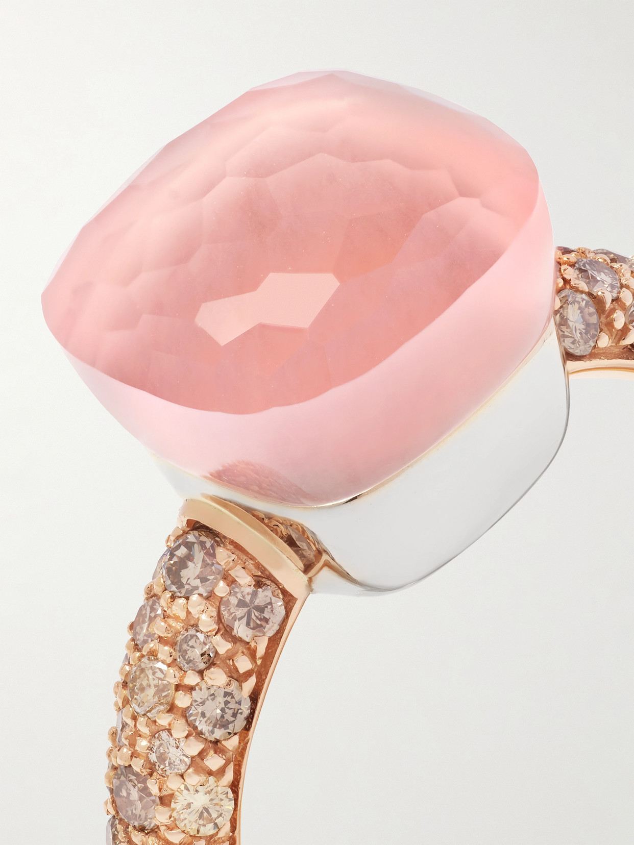 Pomellato 18k White Gold & 18k Rose Gold Nudo Maxi Rose Quartz, Chalcedony & Brown Diamond Ring In Neutral