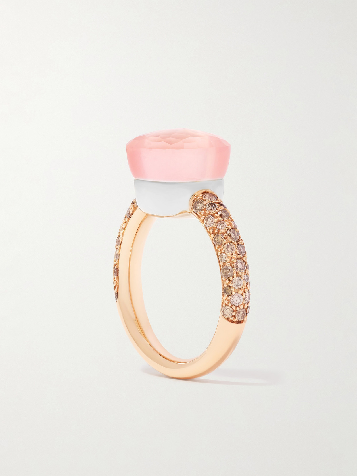Pomellato 18k White Gold & 18k Rose Gold Nudo Maxi Rose Quartz, Chalcedony & Brown Diamond Ring In Neutral