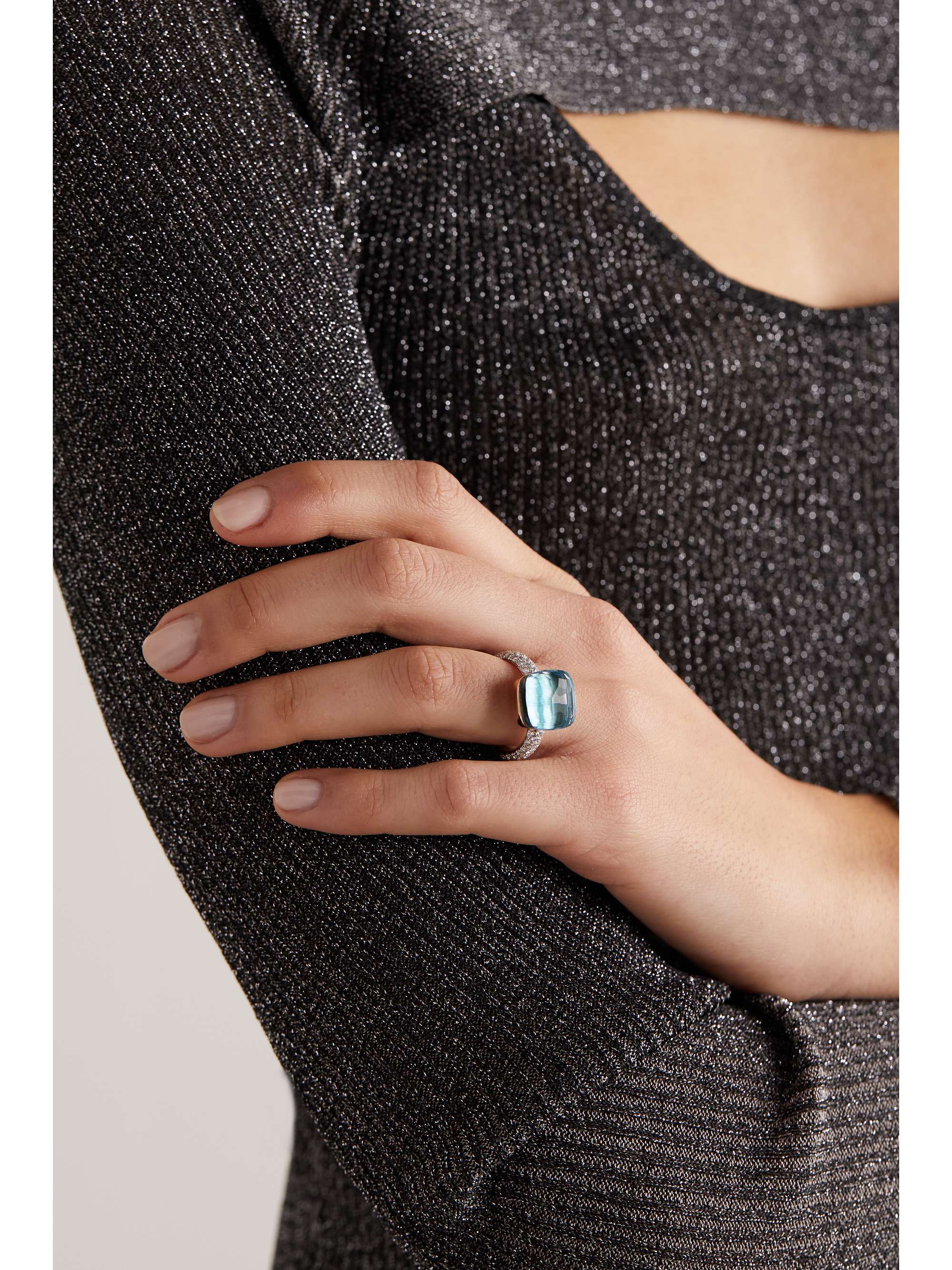 POMELLATO Nudo 18-karat rose and white gold, agate and topaz ring