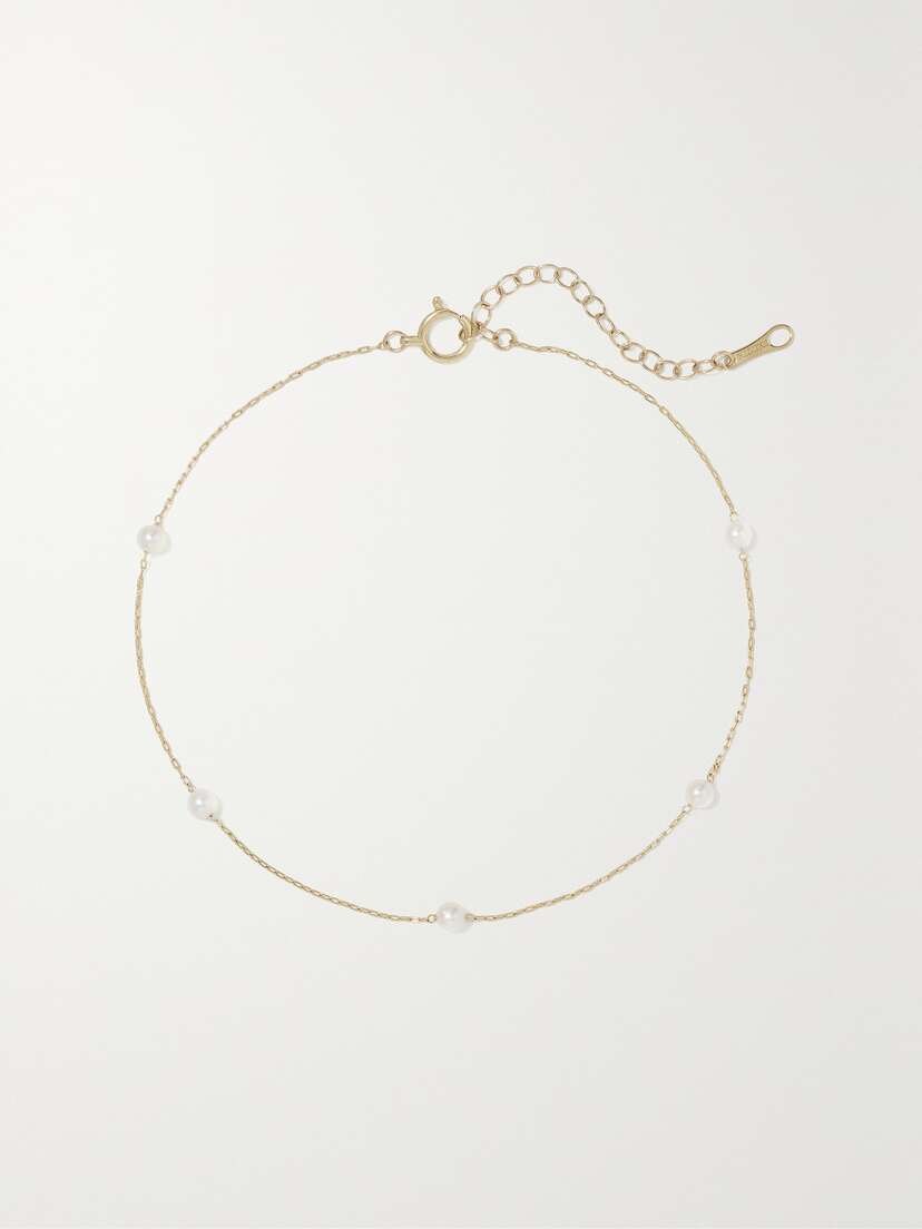 Mizuki 14-karat Gold Pearl Anklet