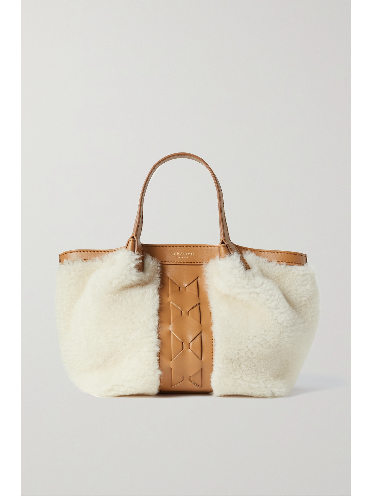 Serapian - Secret Mini Leather-trimmed Shearling Tote - Brown