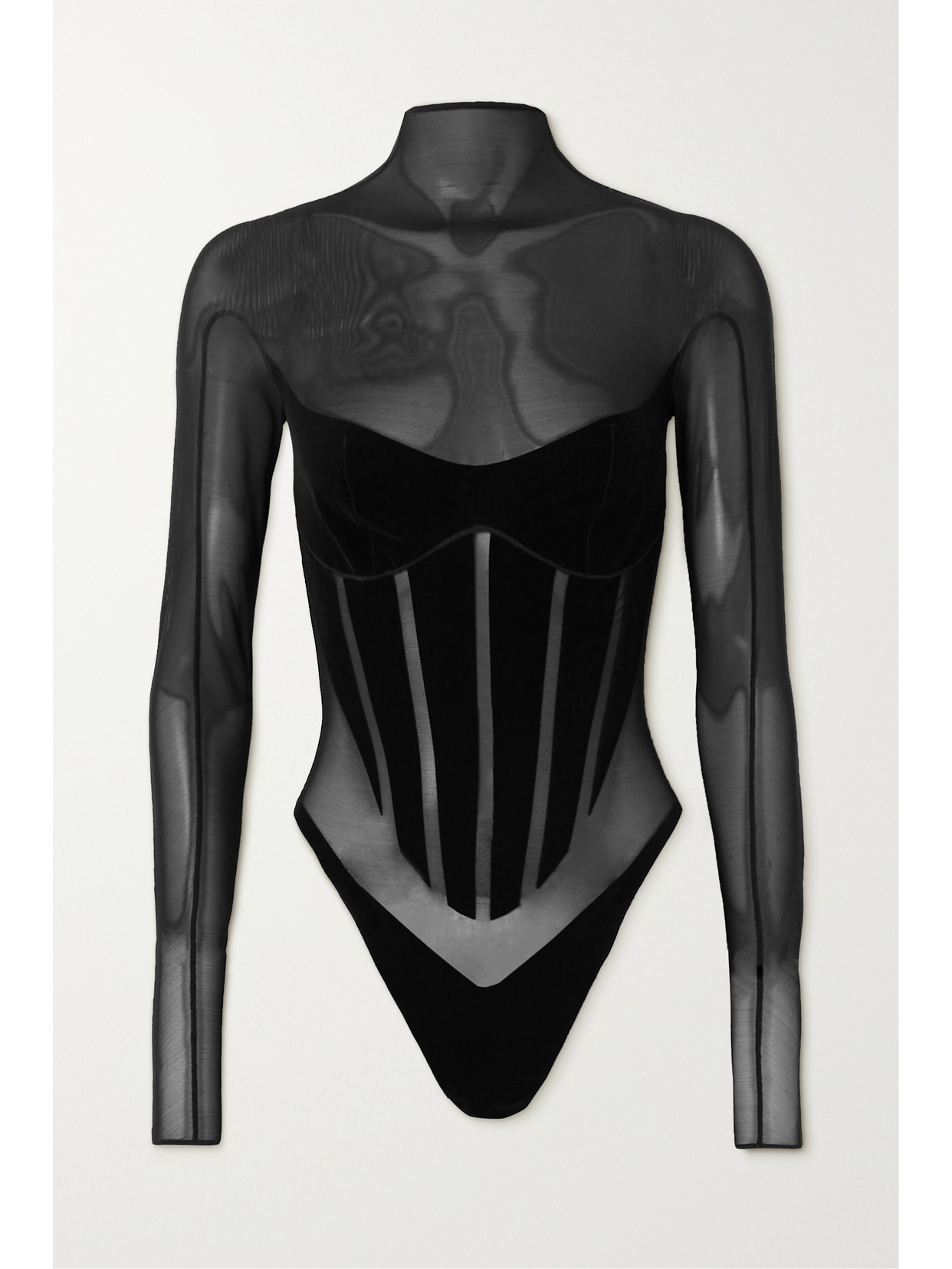 Wolford - + Mugler Flocked Stretch-tulle Thong Bodysuit - Black