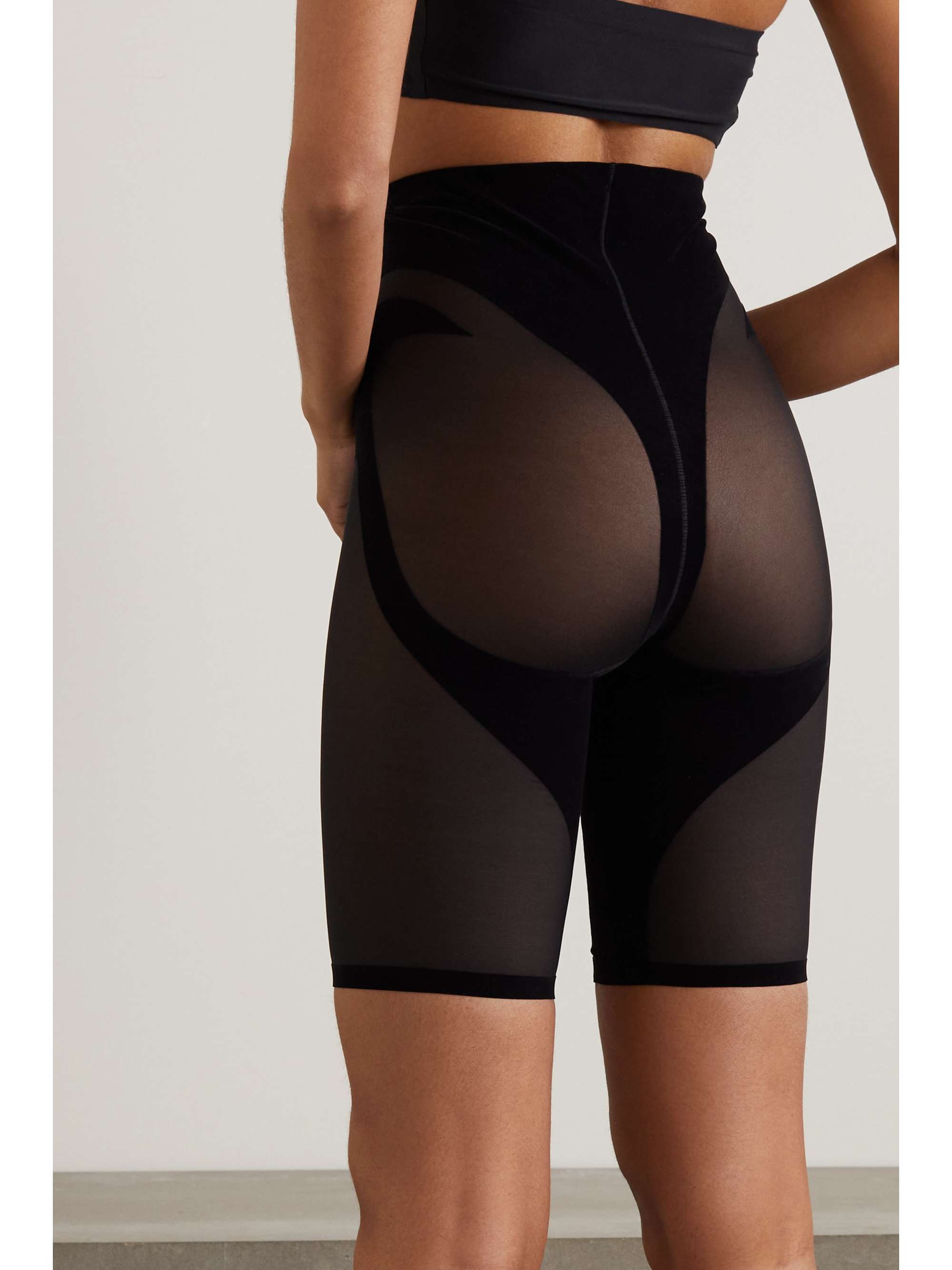 WOLFORD + Mugler flocked stretch-tulle shorts