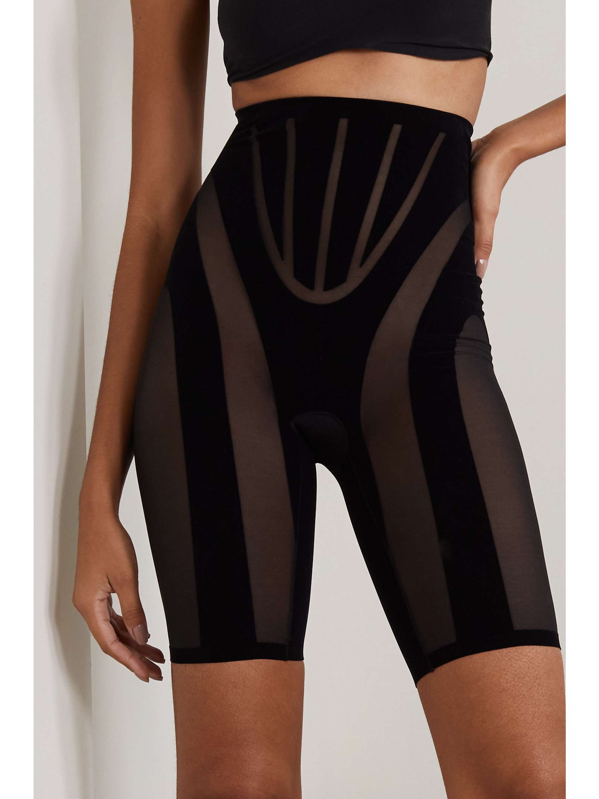 WOLFORD + Mugler flocked stretch-tulle shorts