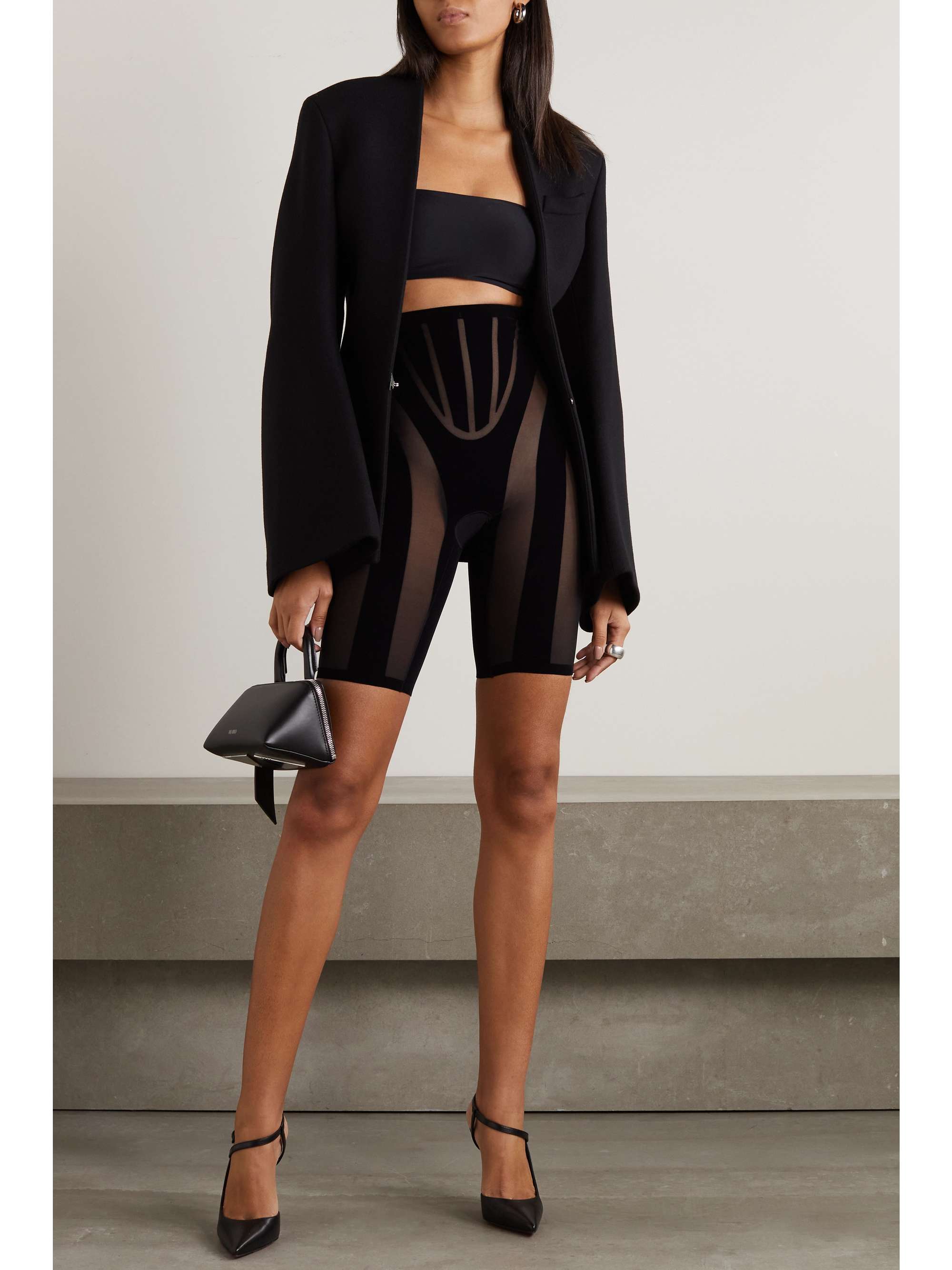 WOLFORD + Mugler flocked stretch-tulle shorts