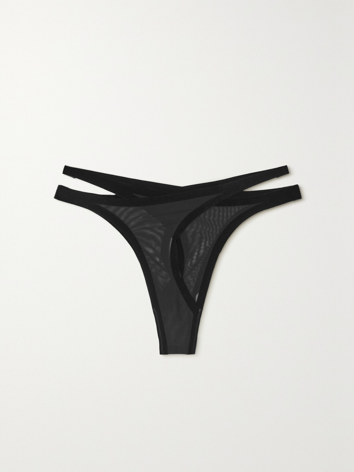 Wolford - + Mugler Cutout Flocked Stretch-tulle Thong - Black