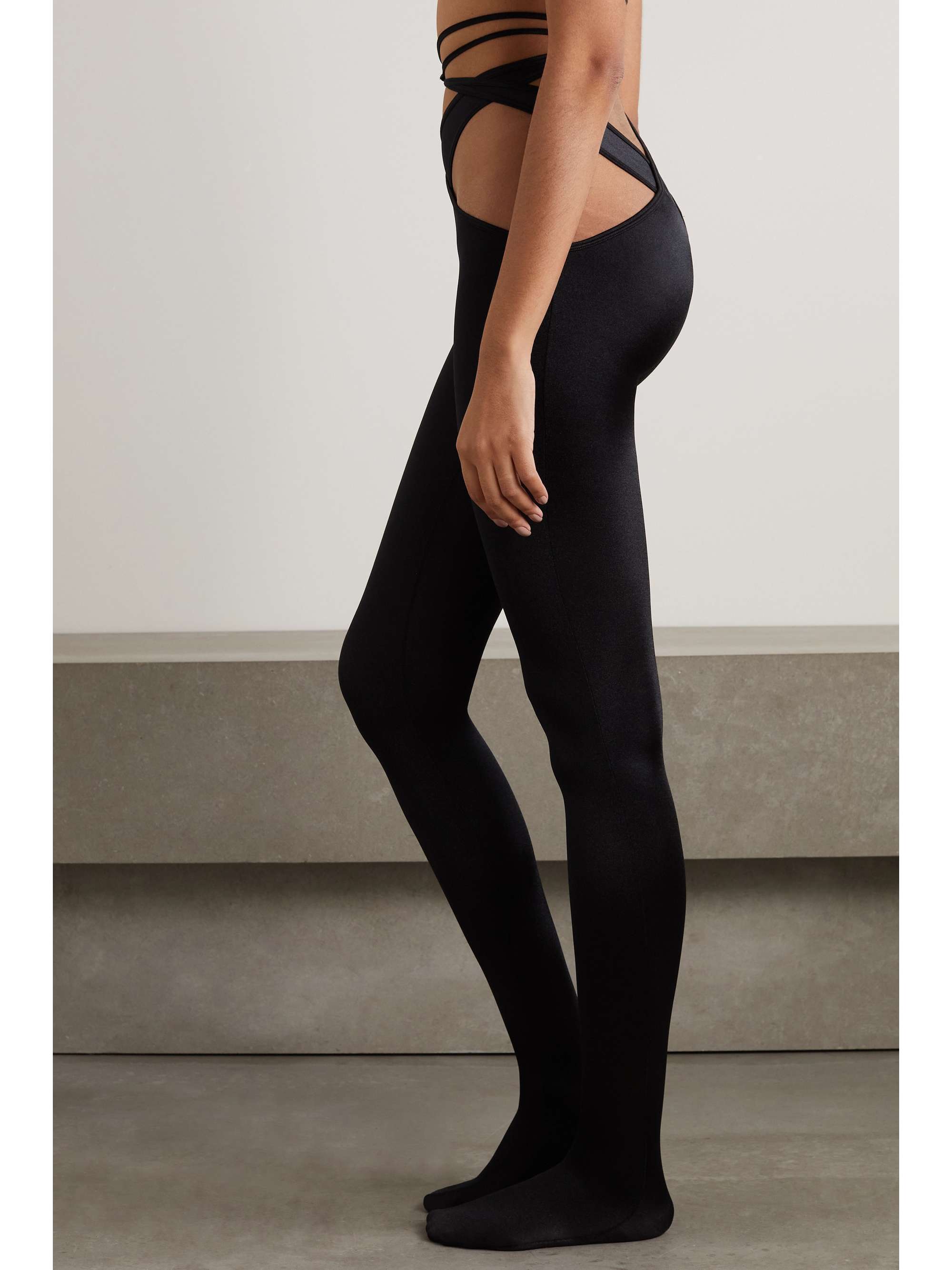 WOLFORD + Mugler cutout laceup stretchsatin tights NETAPORTER