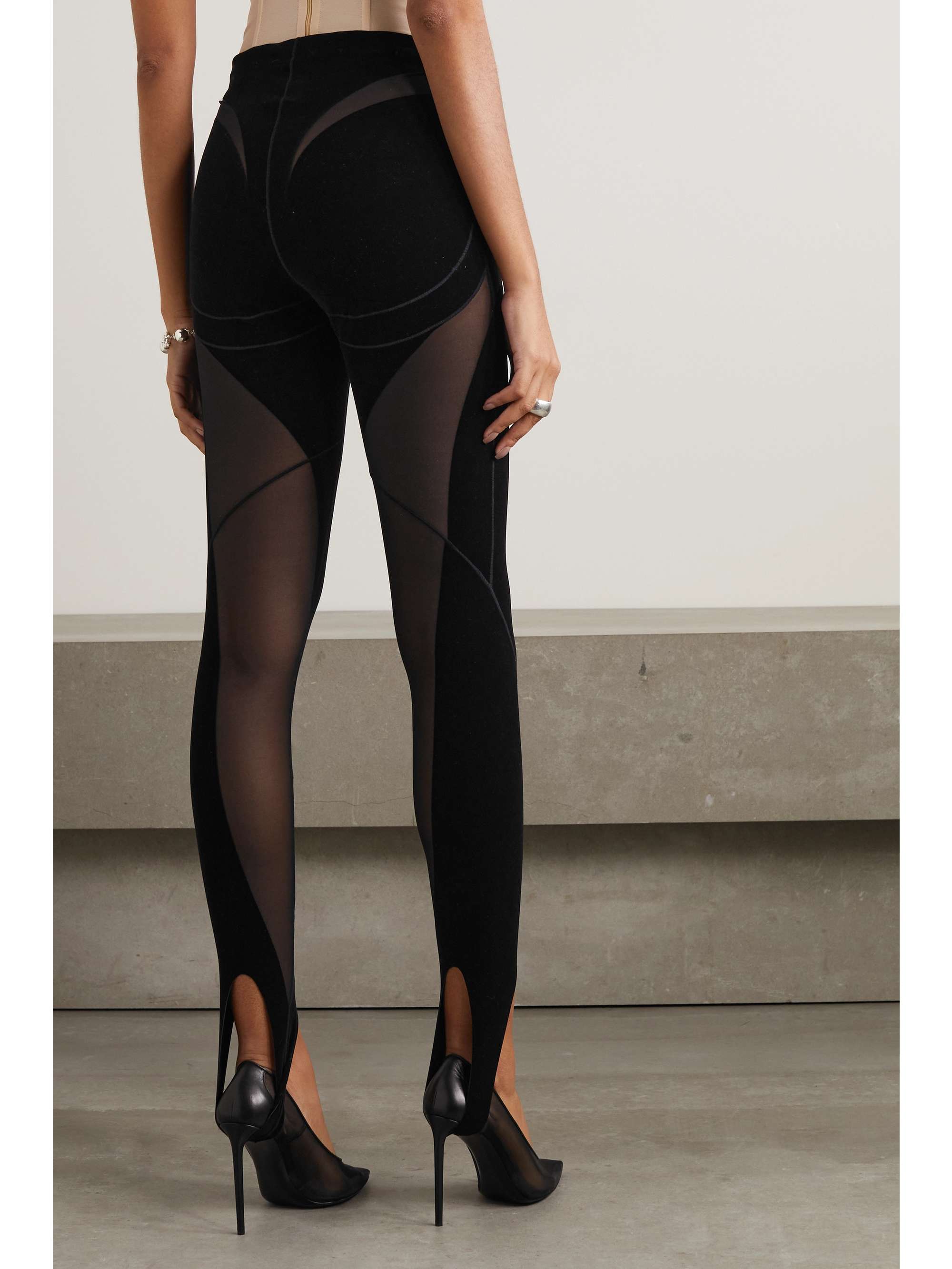 WOLFORD + Mugler Shape flocked stretch-mesh stirrup leggings
