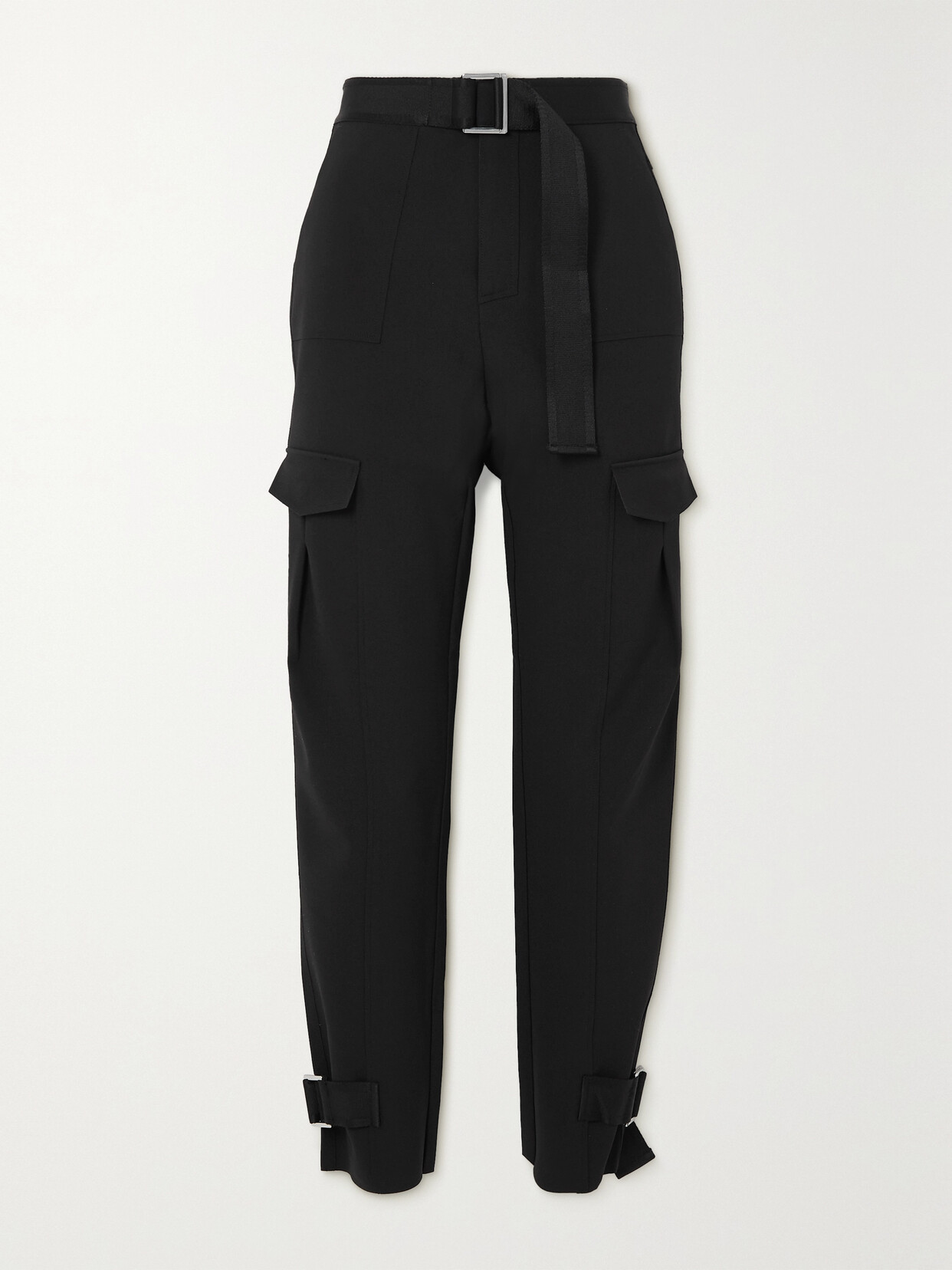 Holzweiler - Skunk Belted Grosgrain-trimmed Recycled-crepe Slim-leg Cargo Pants - Black