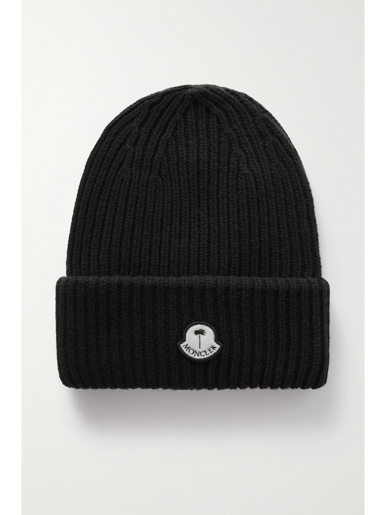 Moncler Genius - + Palm Angels Appliquéd Ribbed Wool Beanie - Black