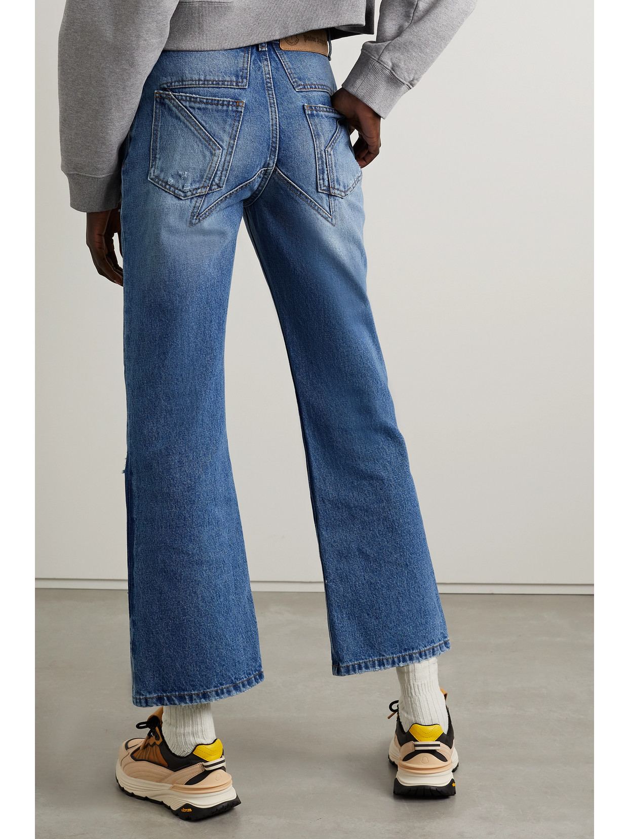 Shop Moncler Genius + 8 Palm Angels Distressed High-rise Straight-leg Jeans In Blue