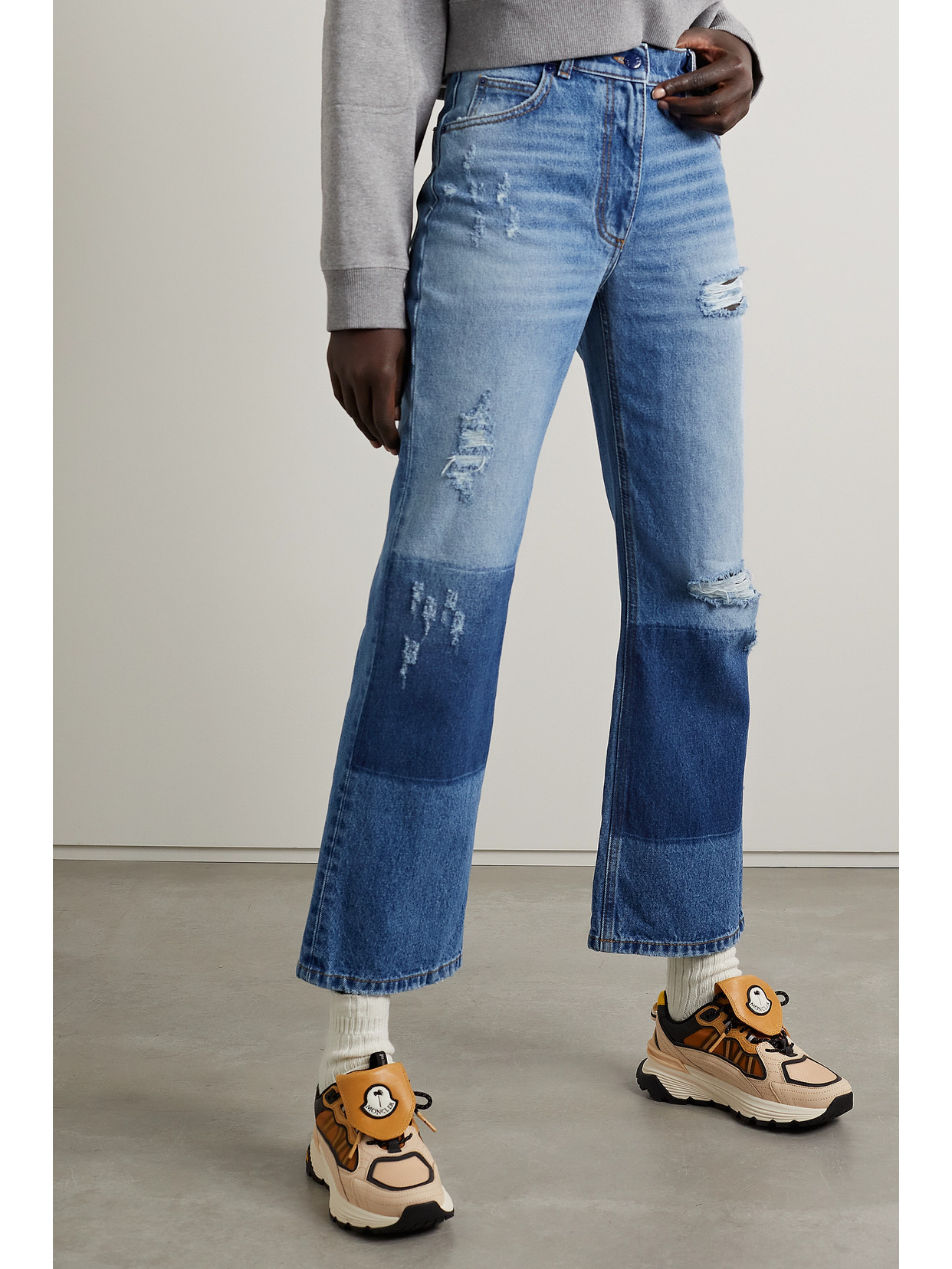 Shop Moncler Genius + 8 Palm Angels Distressed High-rise Straight-leg Jeans In Blue