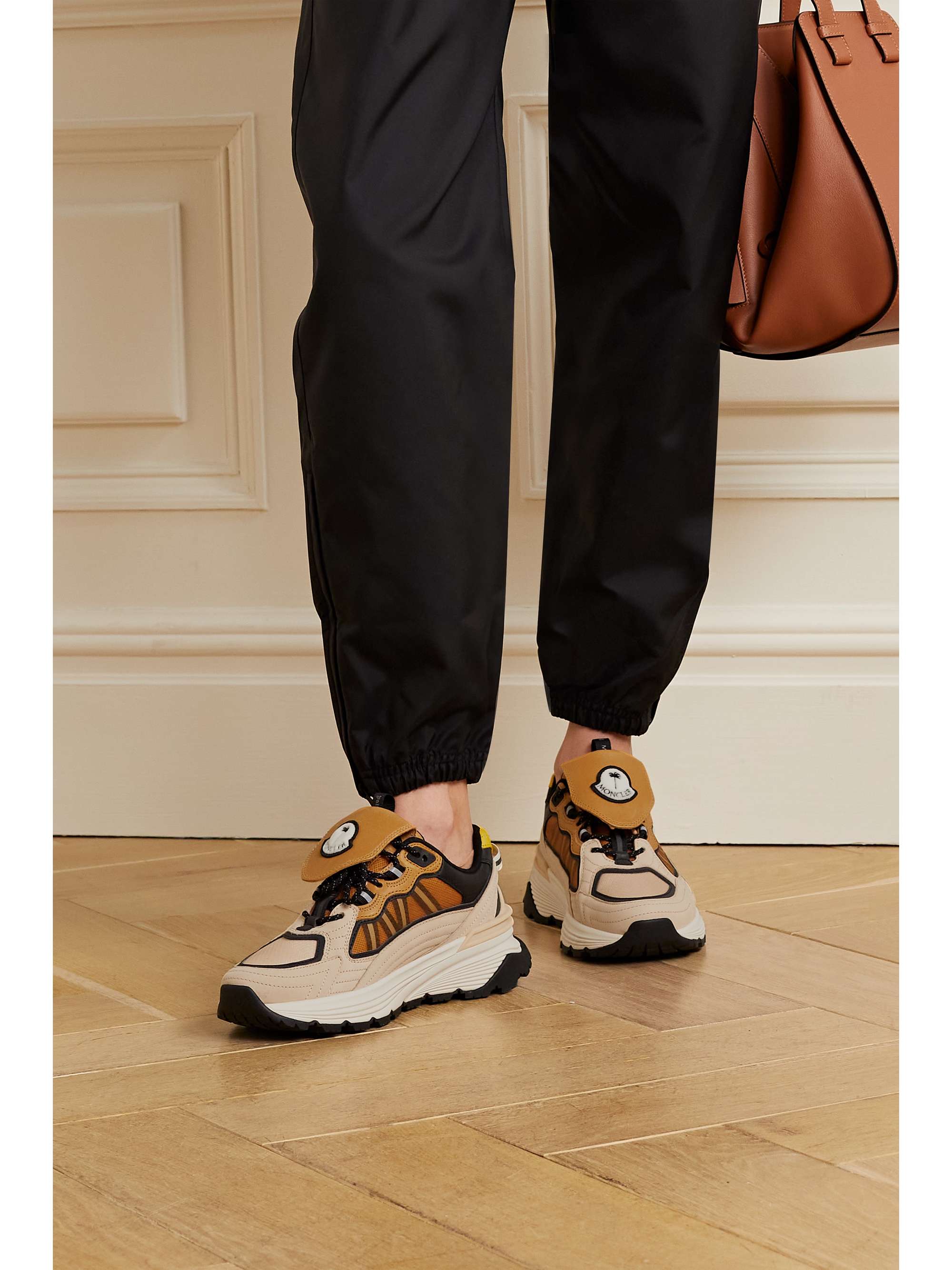 MONCLER GENIUS + Palm Angels Palm Lite leather-trimmed suede and coated mesh sneakers