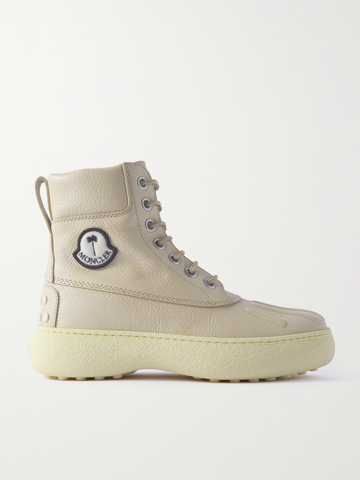 Shop Moncler Genius + Palm Angels Textured-leather Ankle Boots In Brown