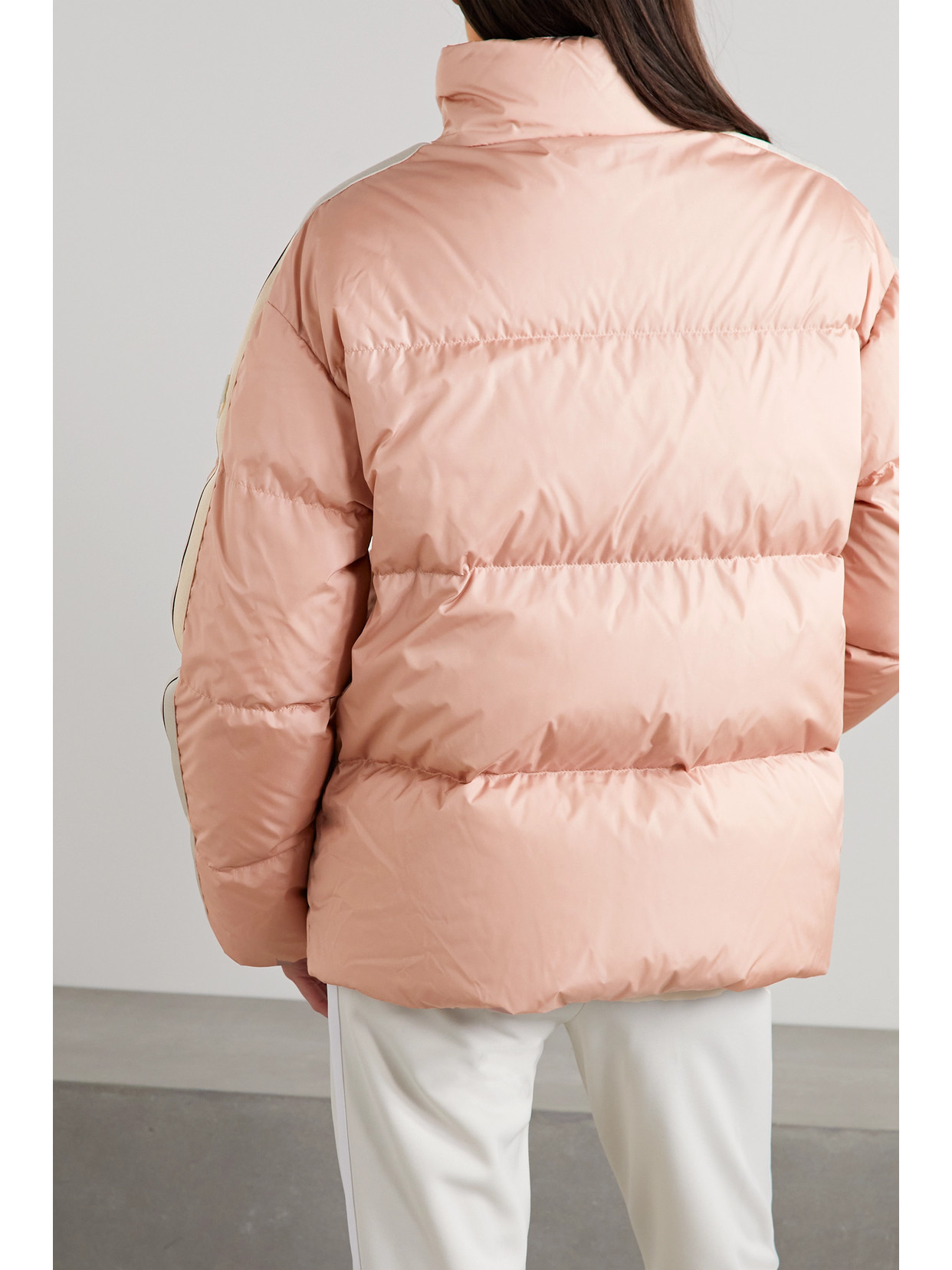 Shop Moncler Genius + Palm Angels Rodman Striped Quilted Shell Down Jacket In Pink