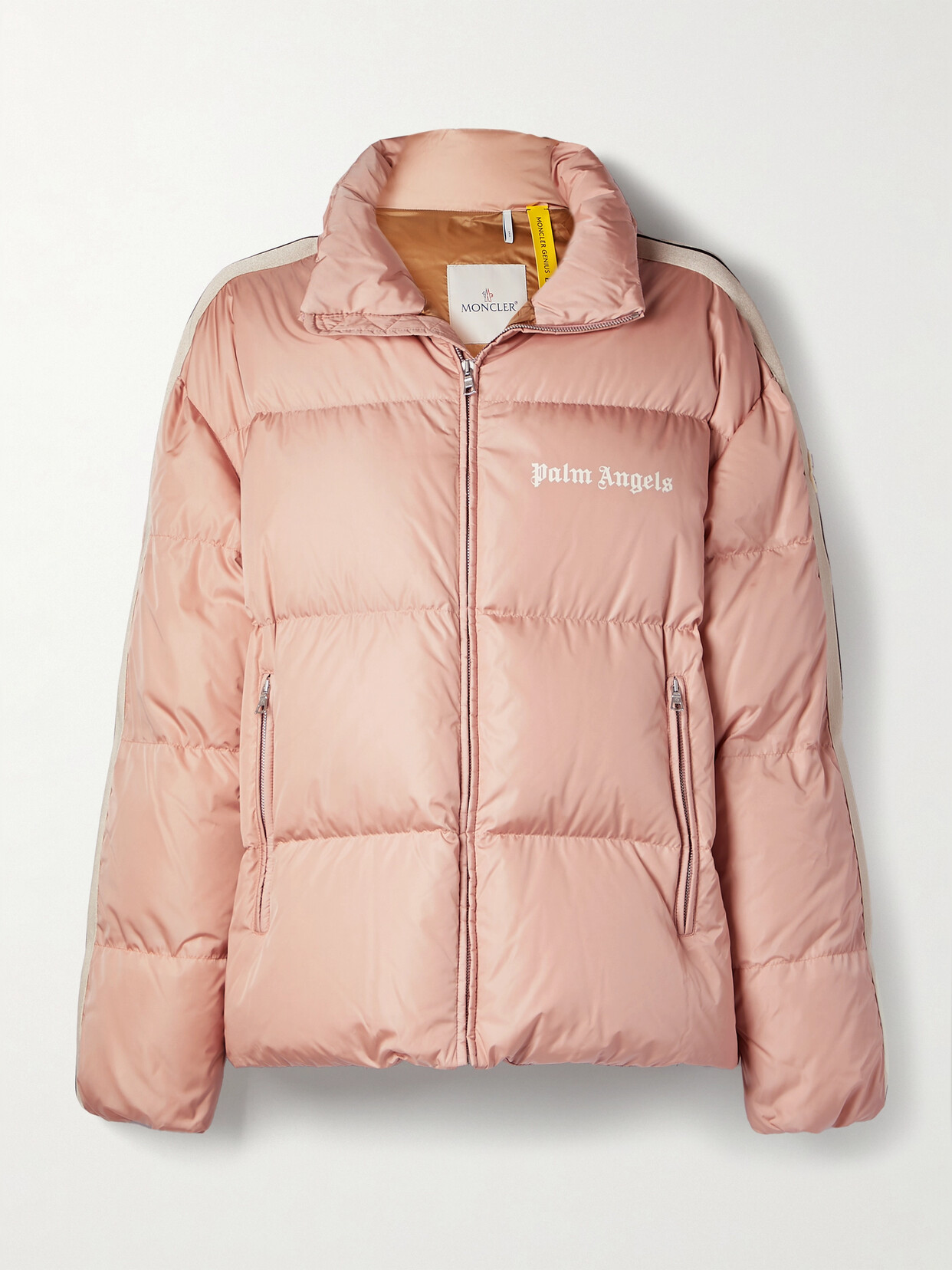 Shop Moncler Genius + Palm Angels Rodman Striped Quilted Shell Down Jacket In Pink