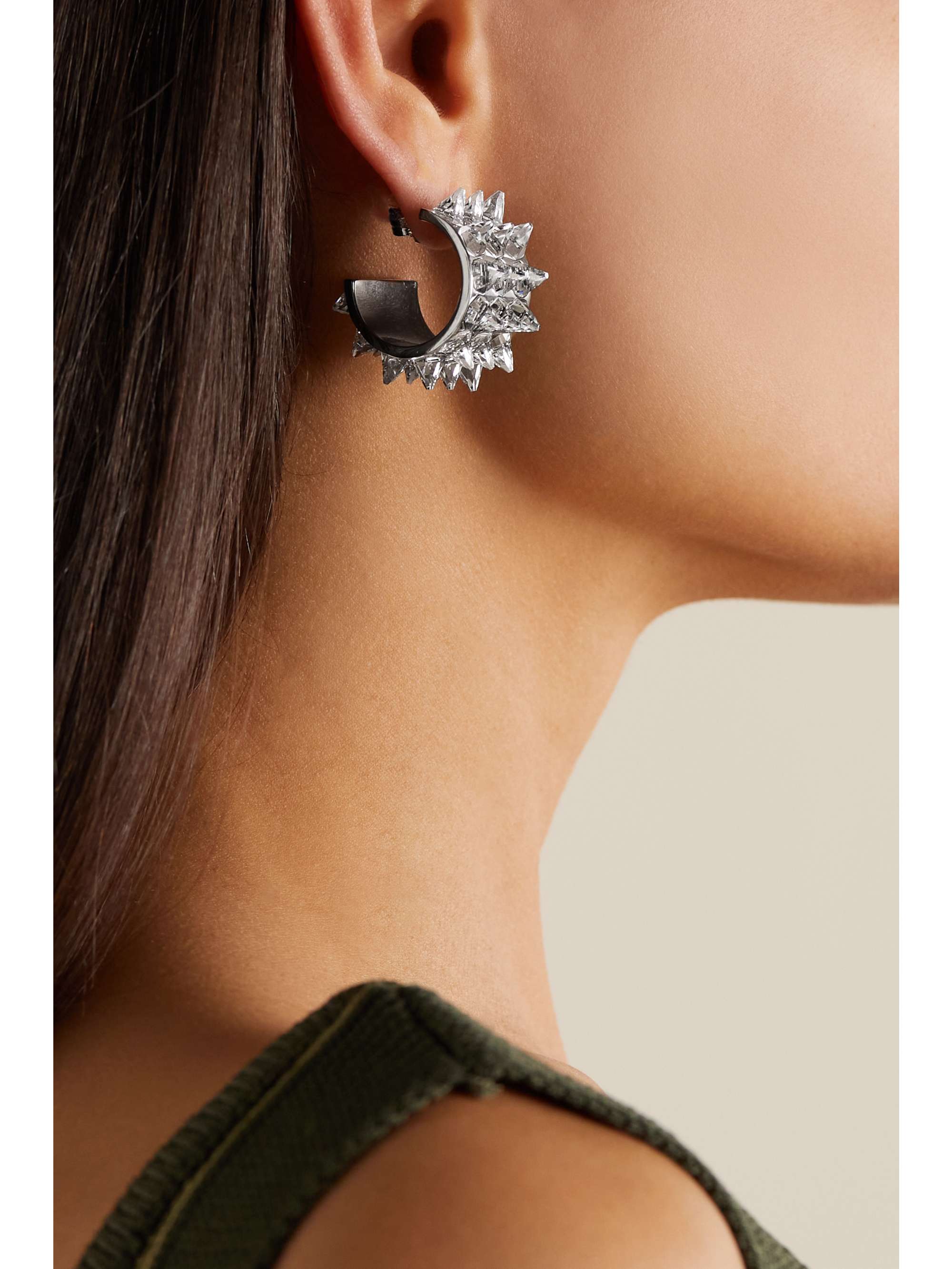 AMINA MUADDI Karma small silver-tone crystal hoop earrings