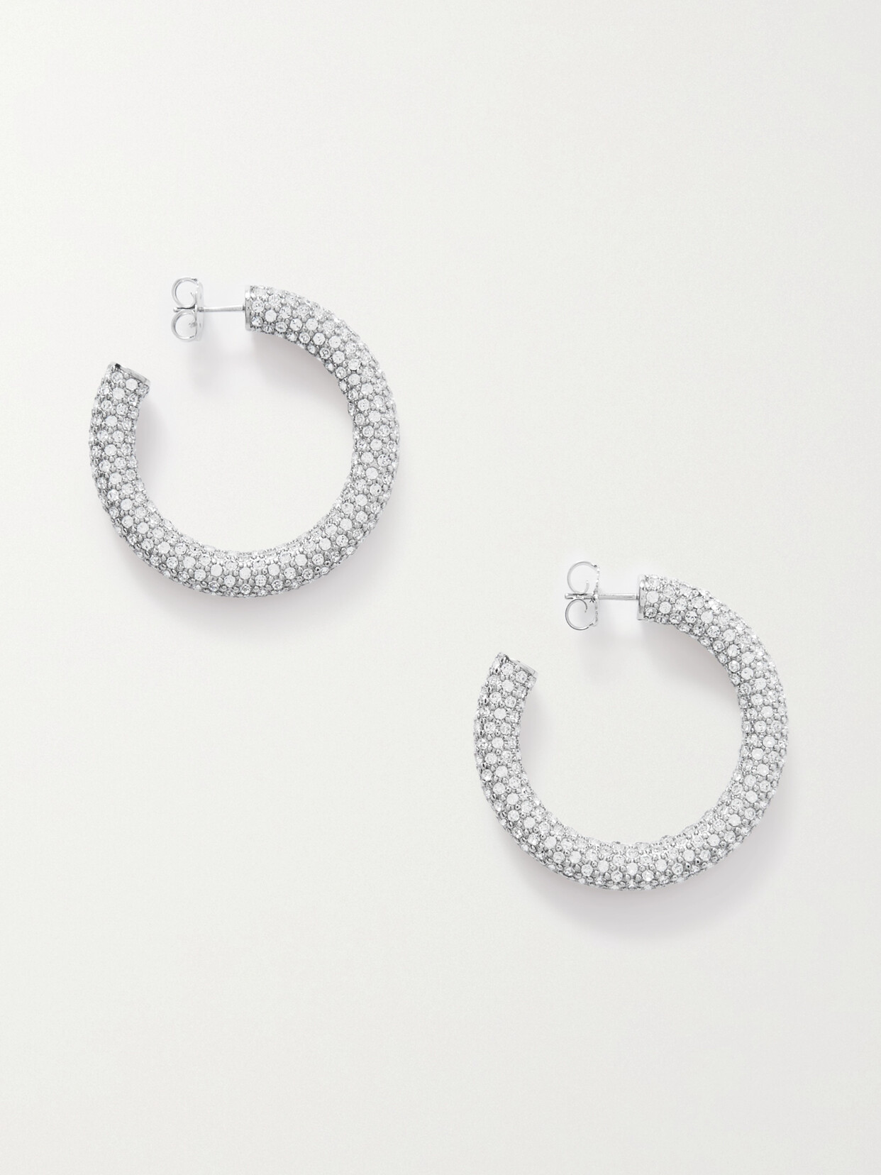 Amina Muaddi - Cameron Medium Silver-tone Crystal Hoop Earrings - White