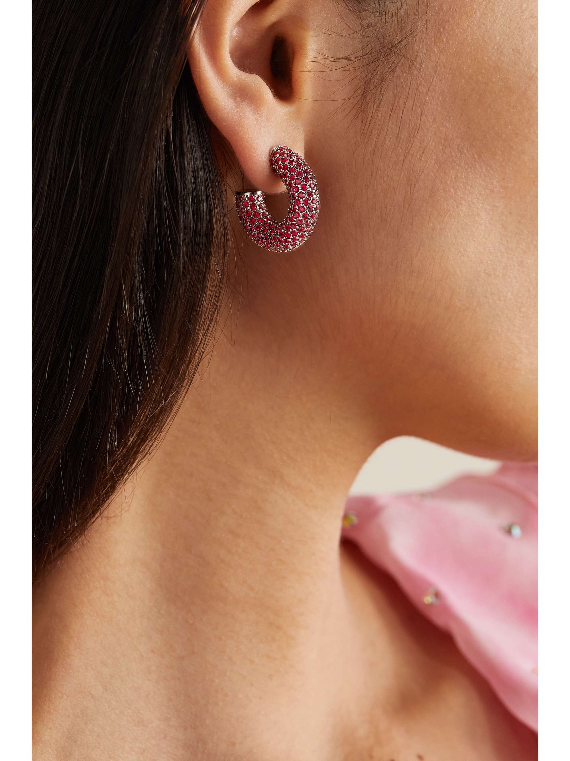 AMINA MUADDI Cameron mini silver-tone crystal hoop earrings