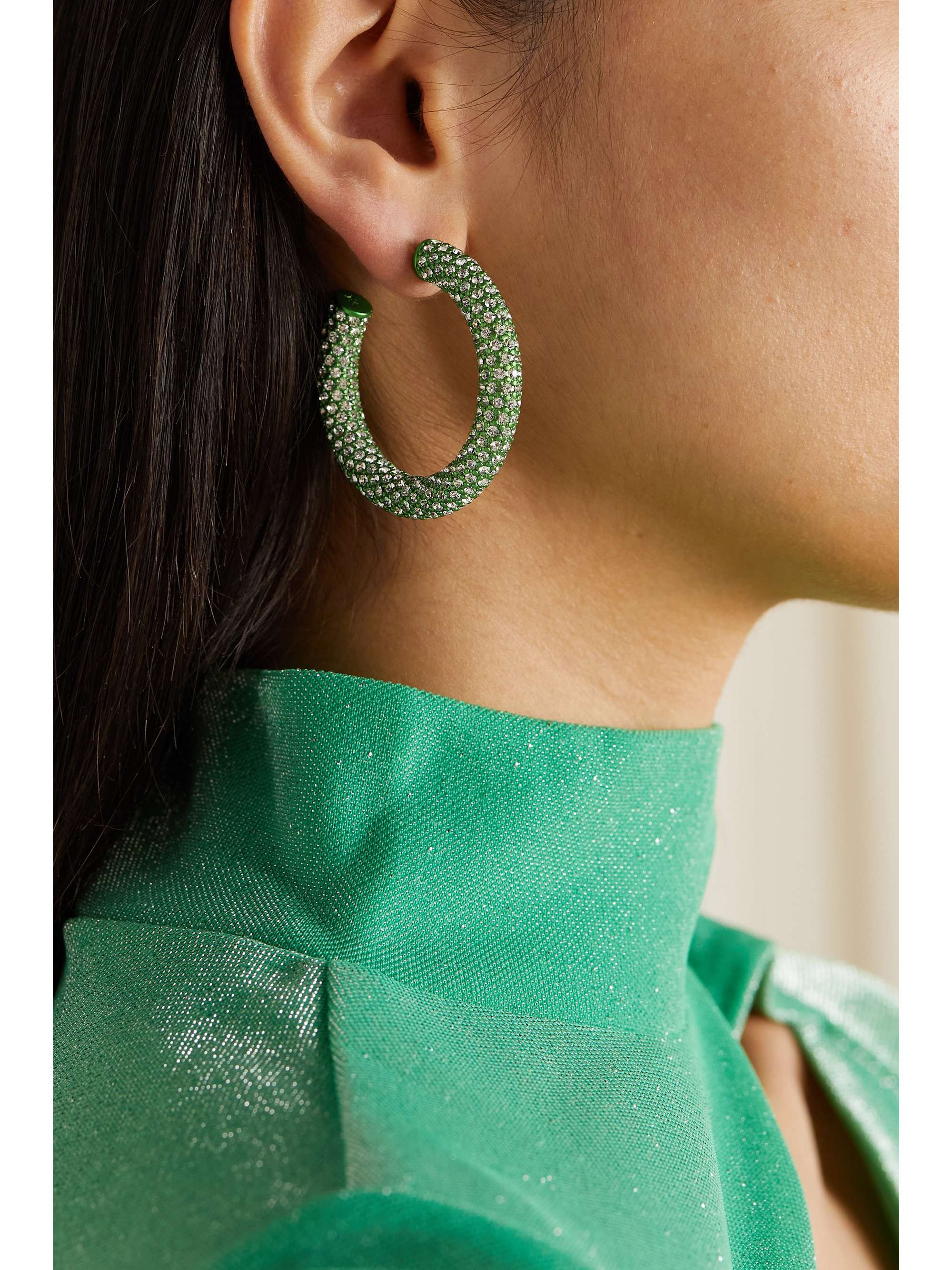 AMINA MUADDI Cameron medium coated-metal crystal hoop earrings