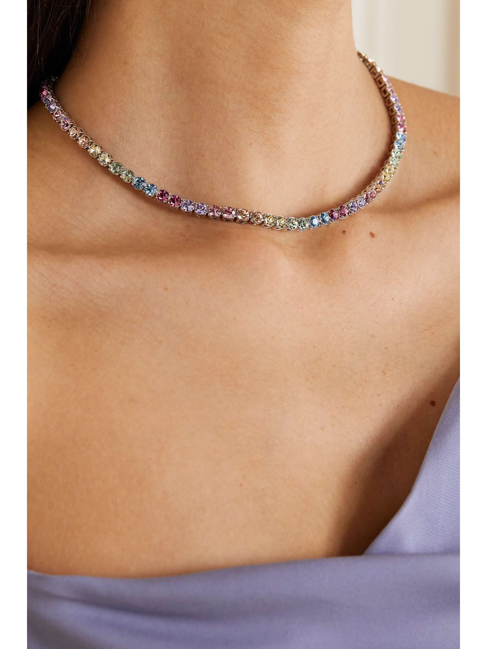 AMINA MUADDI Silver-tone crystal tennis necklace