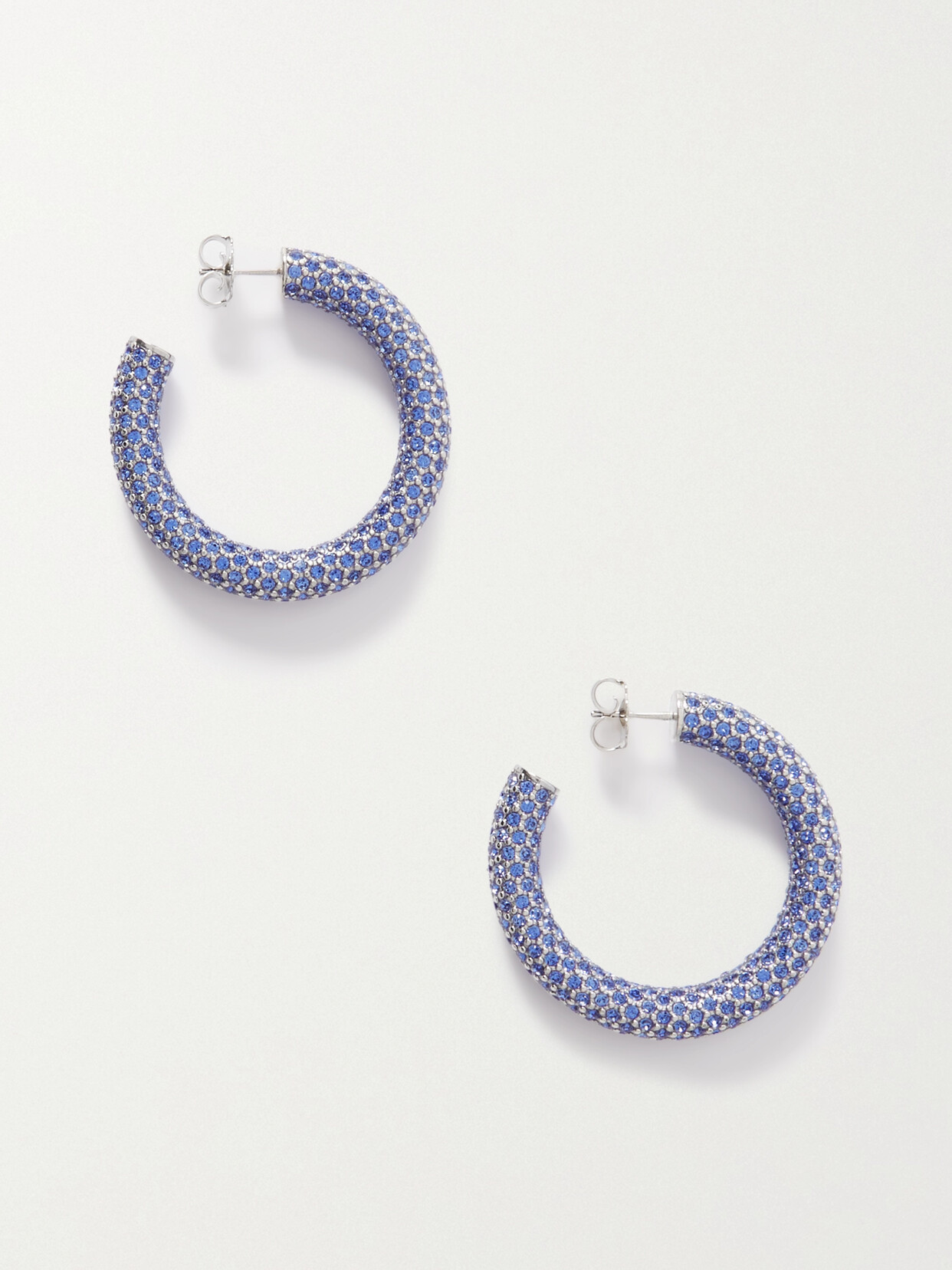 Amina Muaddi - Cameron Medium Silver-tone Crystal Hoop Earrings - Blue