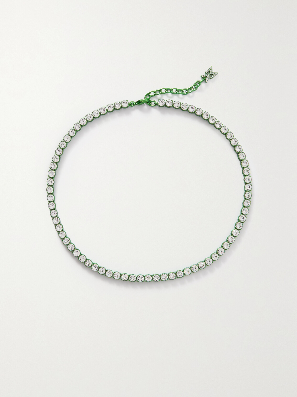 Amina Muaddi - Silver-tone Crystal Tennis Necklace - Green