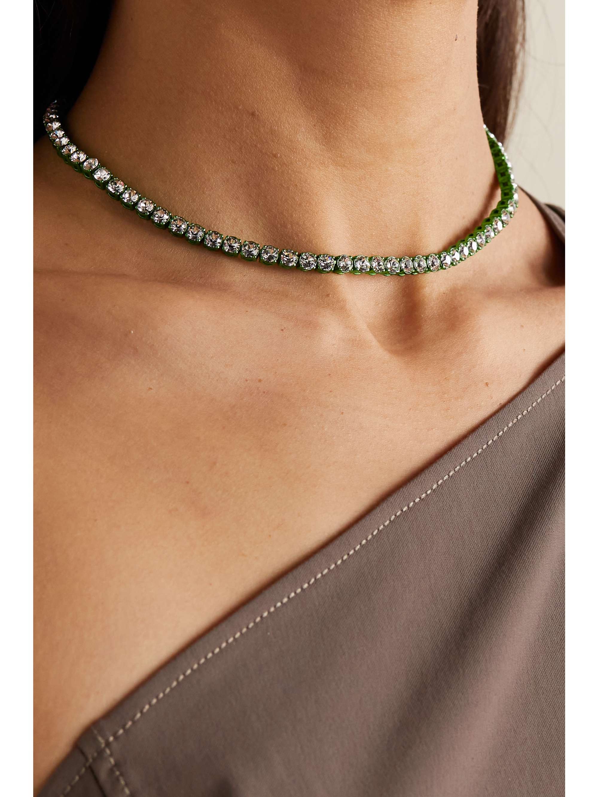 AMINA MUADDI Silver-tone crystal tennis necklace