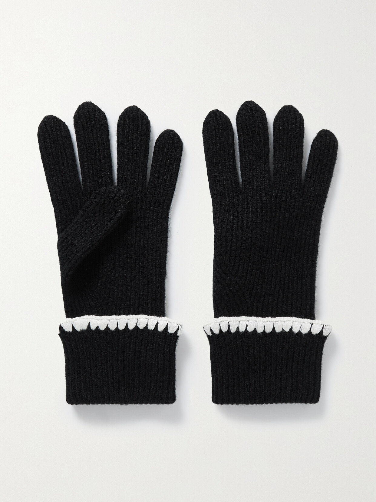 Arch4 Matterhorn Two-tone Crochet-trimmed Ribbed Cashmere Gloves In Black