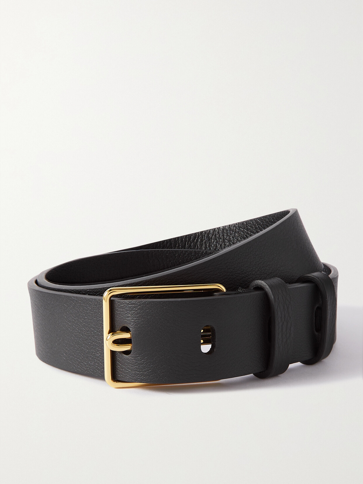 The Row Sydney Textured-leather Belt In Black