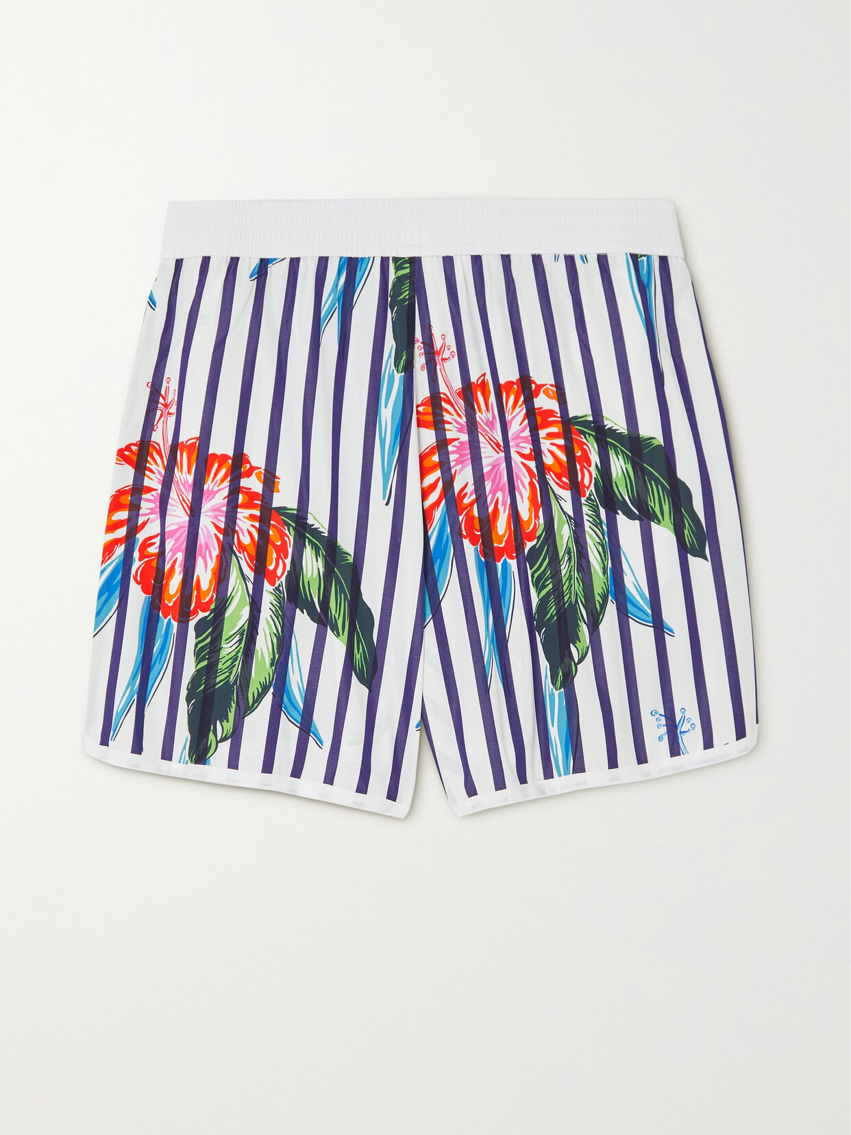 Sebline Striped Floral-print Cotton-poplin Shorts - Blue