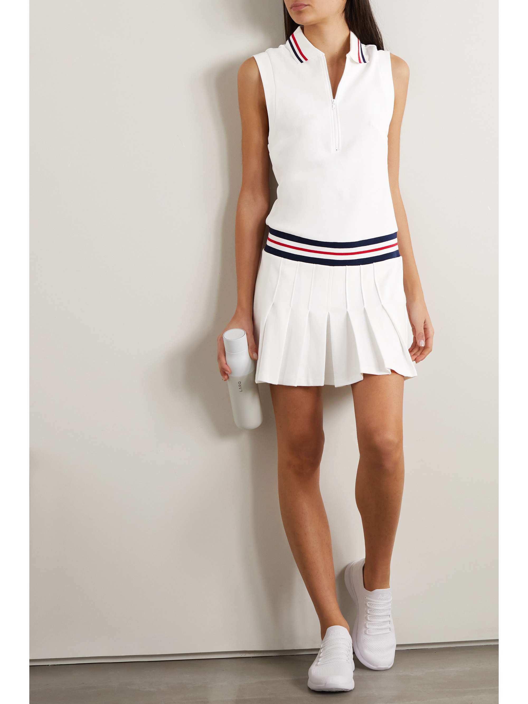 THE UPSIDE Love Fay pleated striped organic cotton-piqué tennis dress
