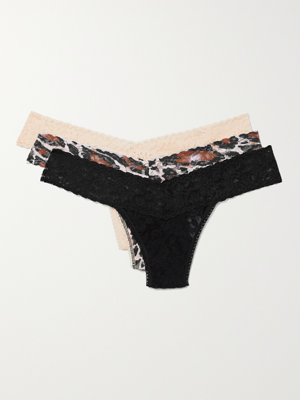 Hanky Panky - + Net Sustain Signature Set Of Three Low-rise Stretch-lace Thongs - Black