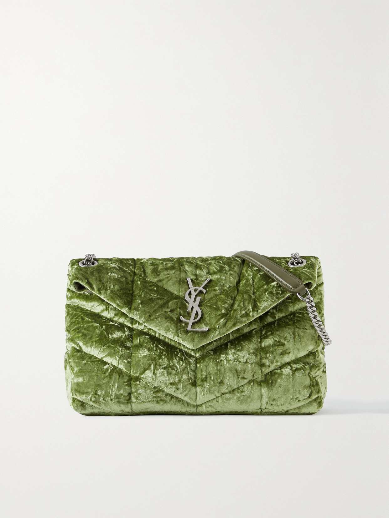 SAINT LAURENT - Loulou Puffer Small Quilted Velvet Shoulder Bag - Green