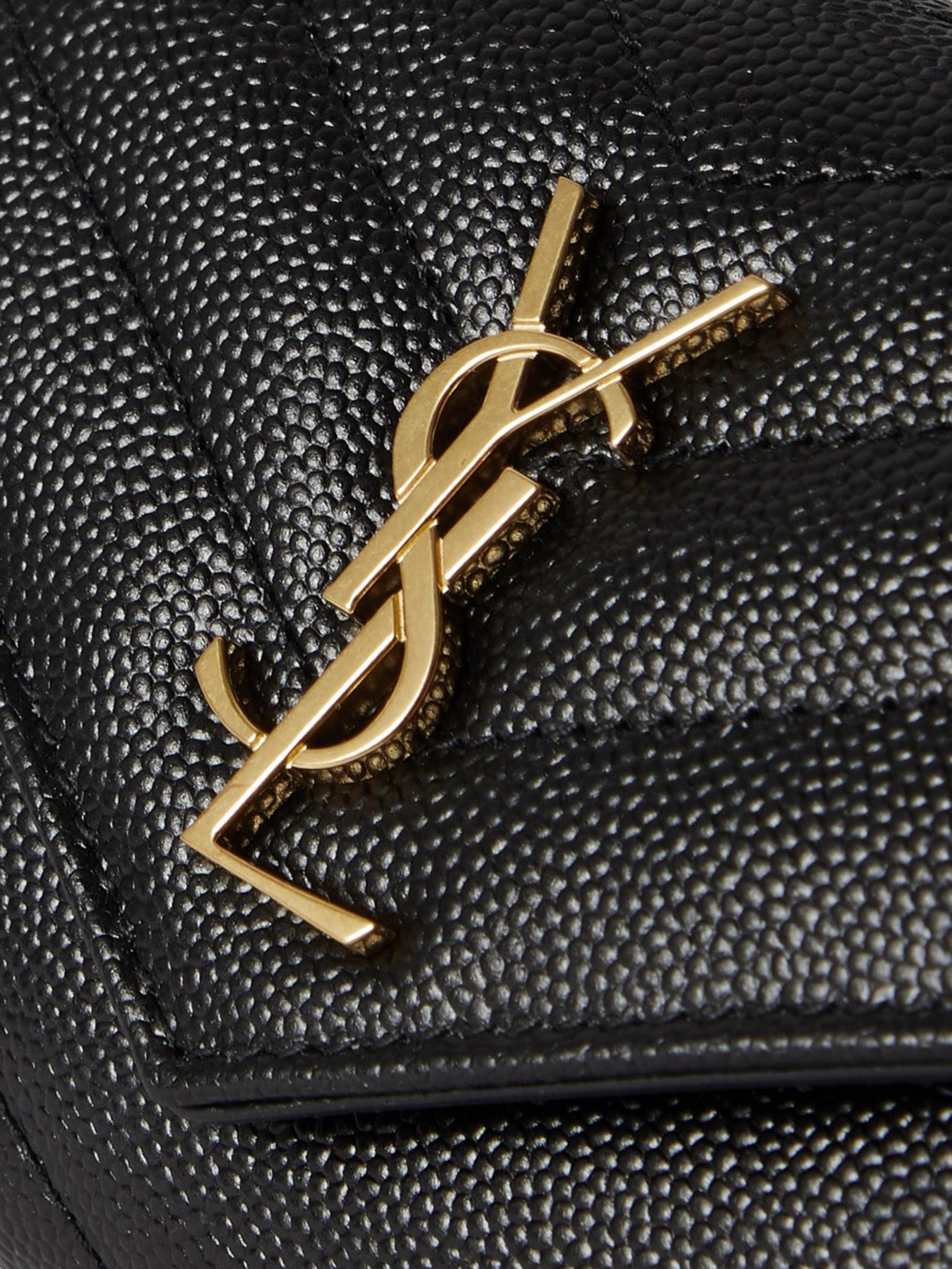 Saint Laurent Cassandre Quilted Textured-leather Wallet In Black