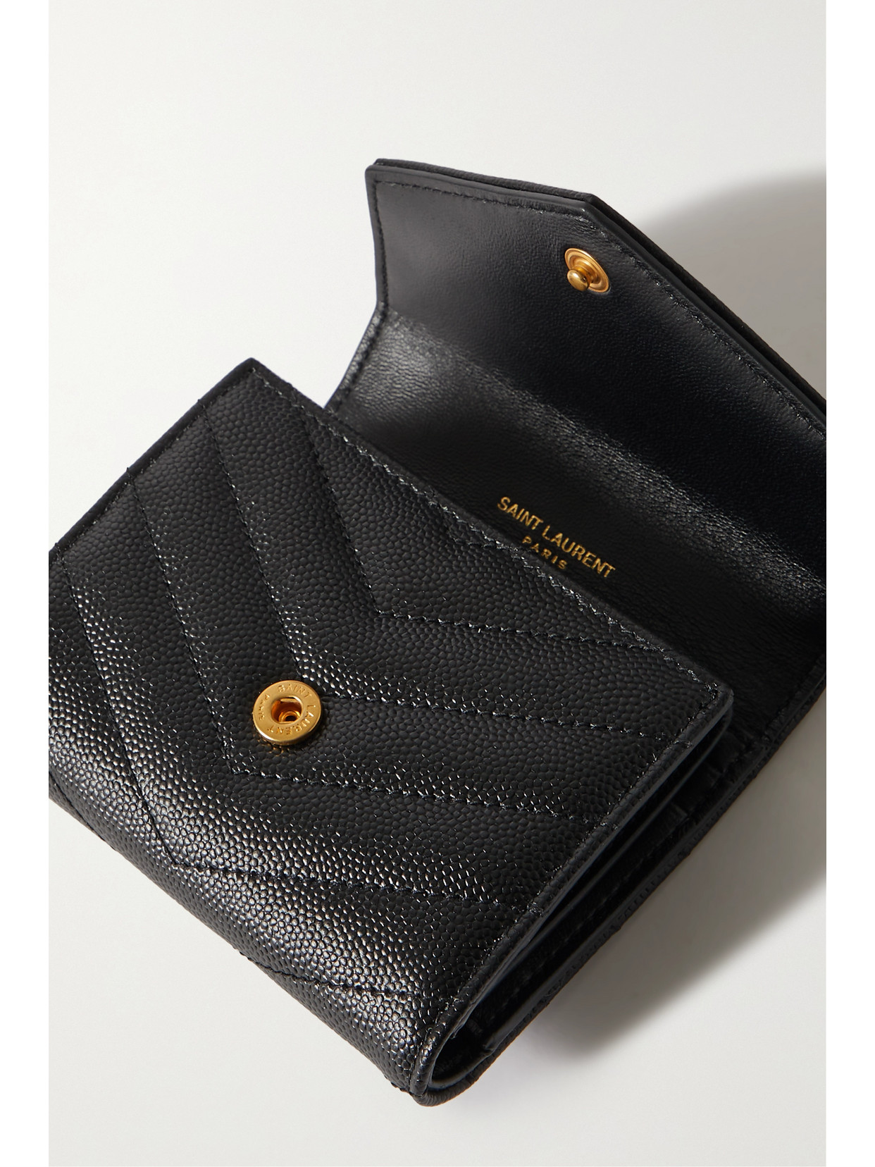 Saint Laurent Cassandre Quilted Textured-leather Wallet In Black