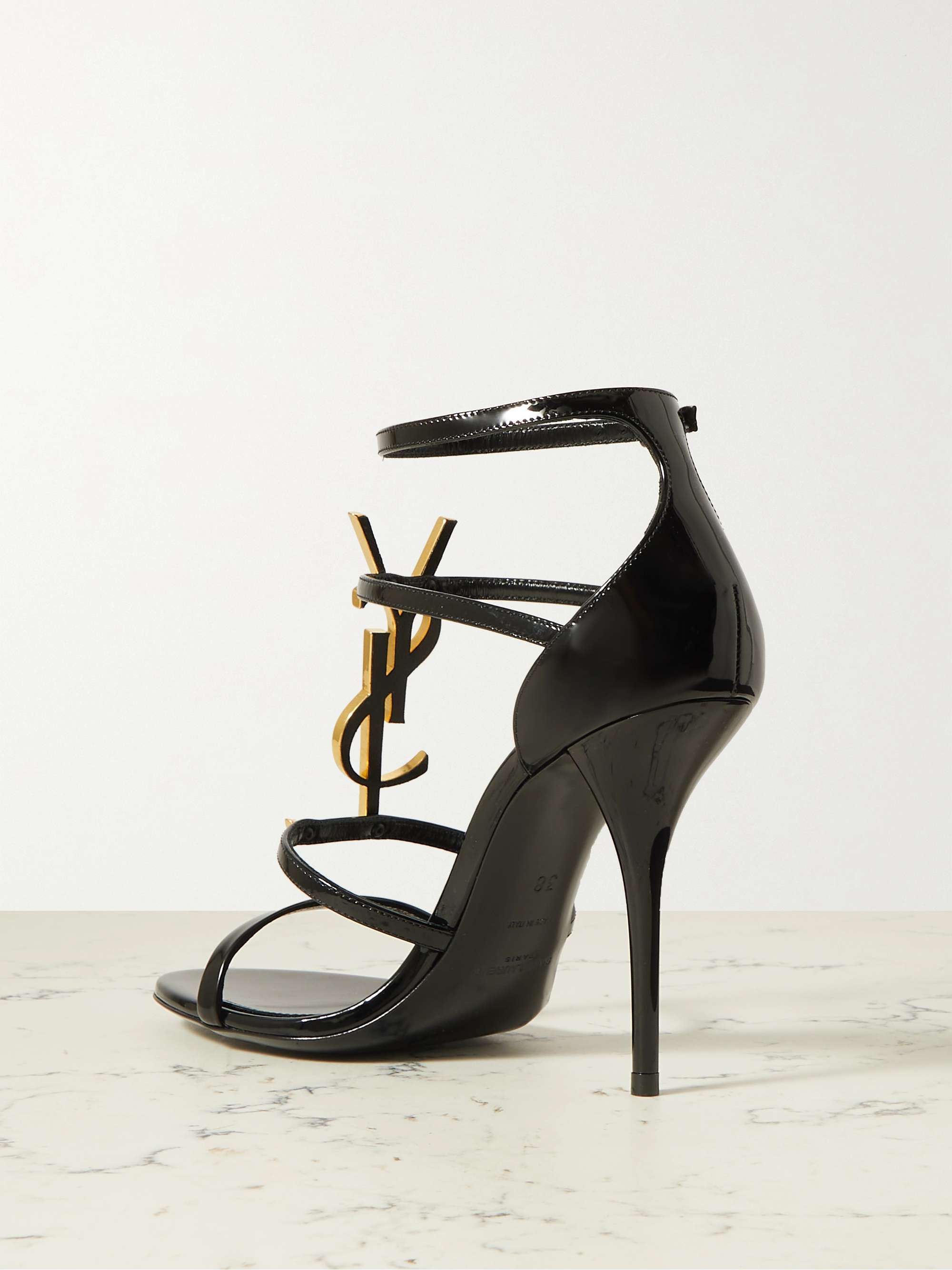 SAINT LAURENT Cassandra embellished patentleather sandals NETAPORTER