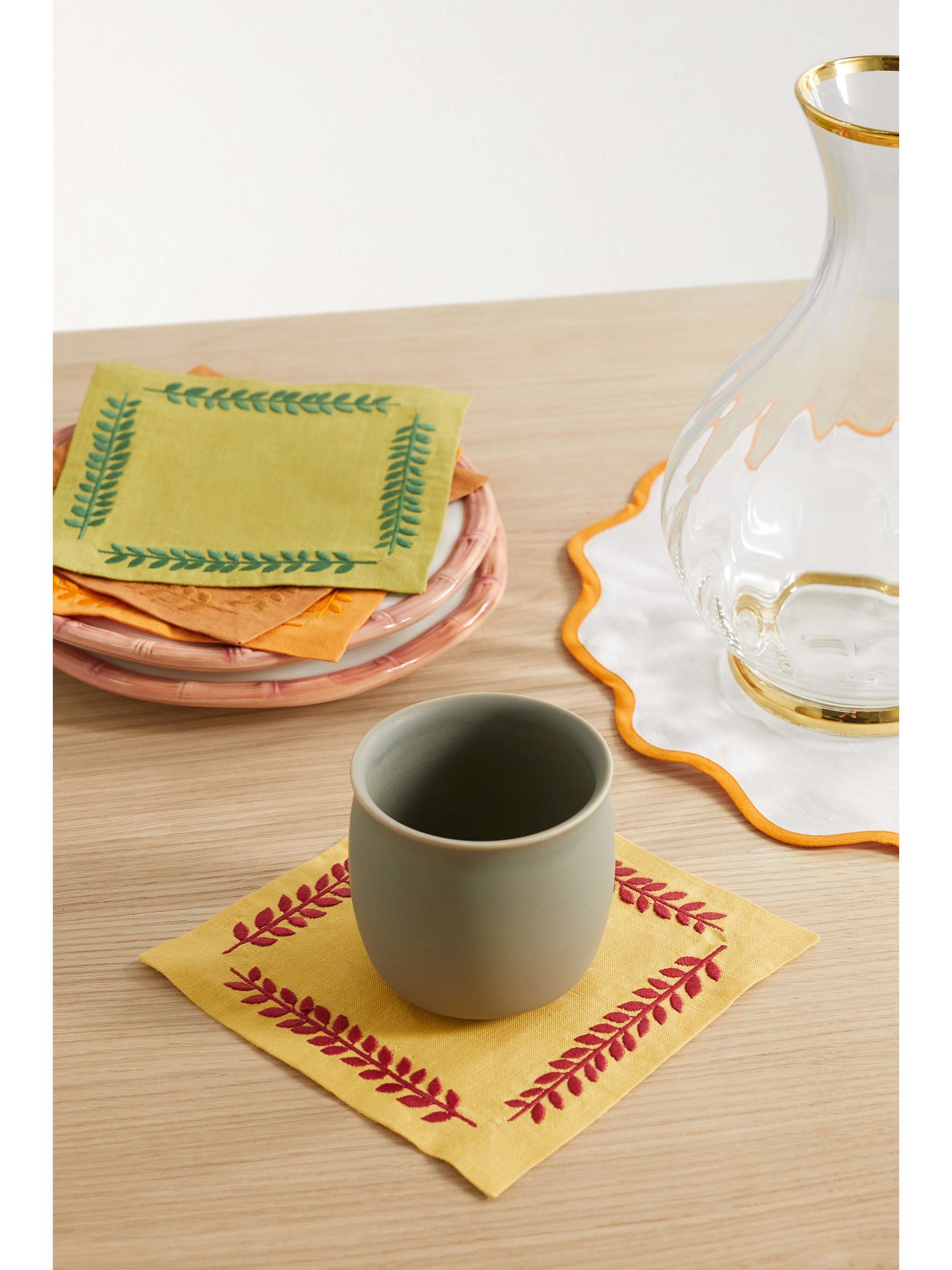 ANGELA WICKSTEAD Set of four embroidered linen cocktail napkins