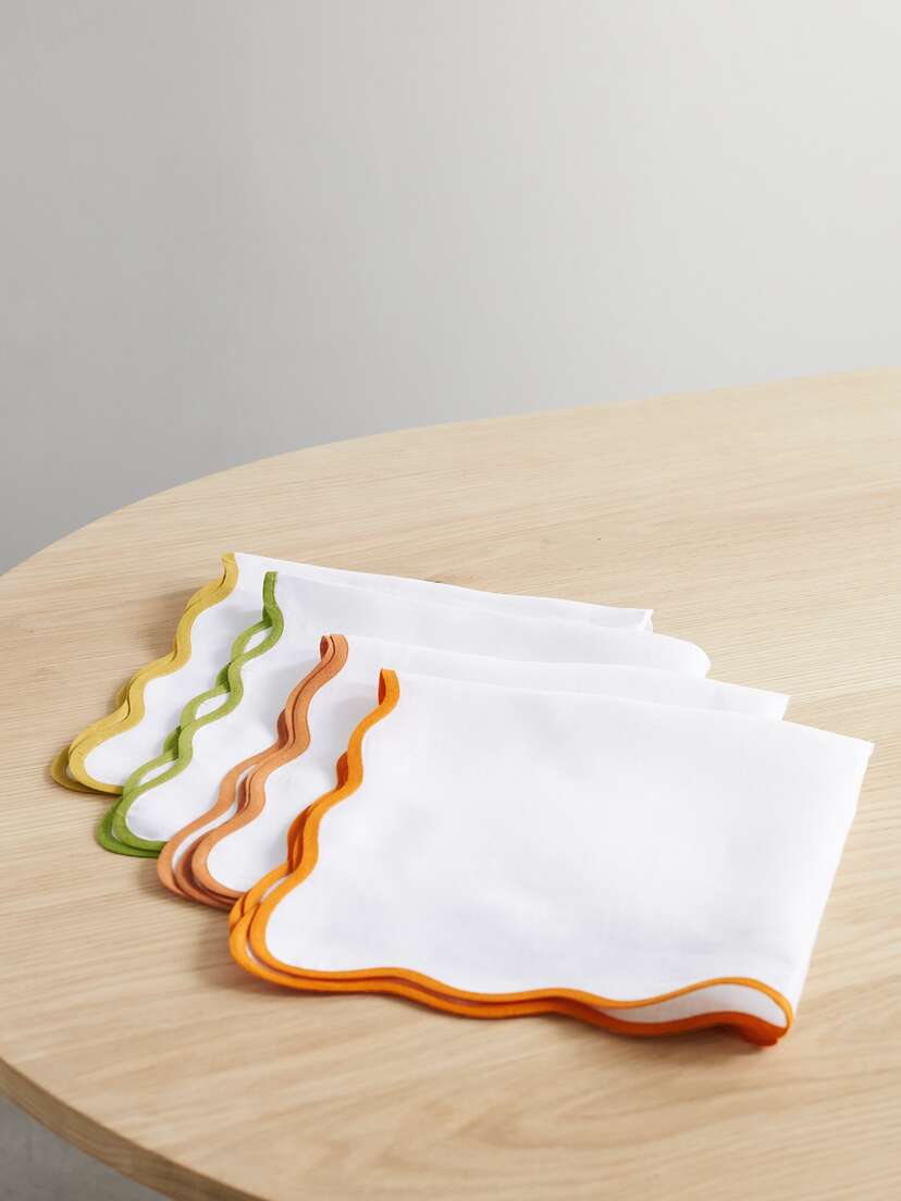 ANGELA WICKSTEAD Chiara Set Of Four Scalloped Embroidered Linen Napkins