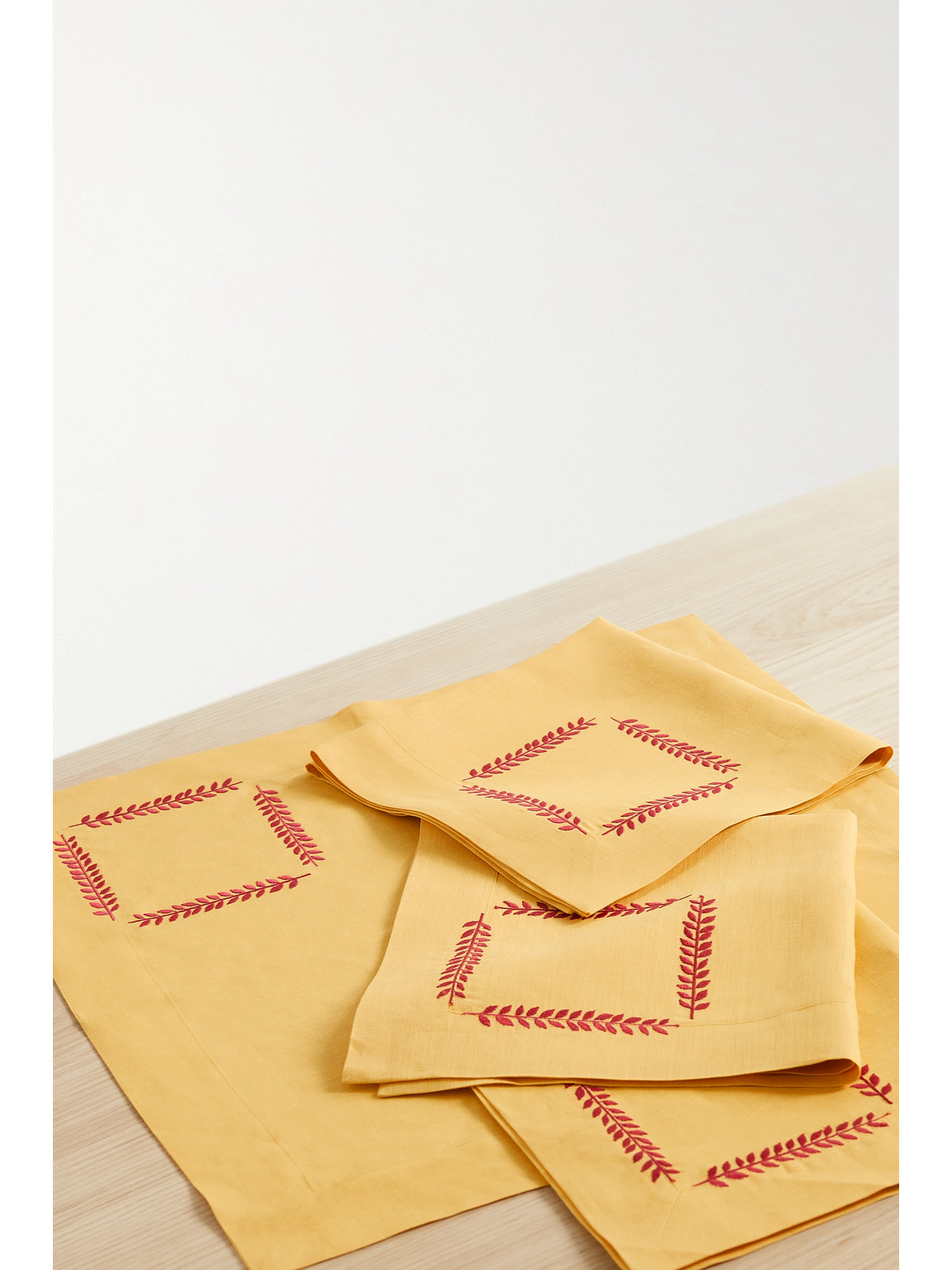 ANGELA WICKSTEAD - Set Of Four Embroidered Linen Napkins - Yellow