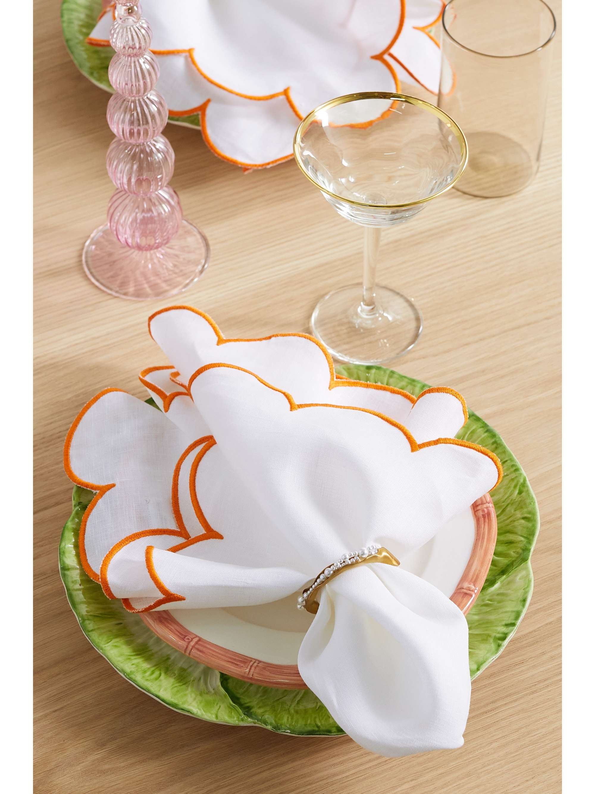 ANGELA WICKSTEAD Diletta set of four scalloped embroidered linen napkins