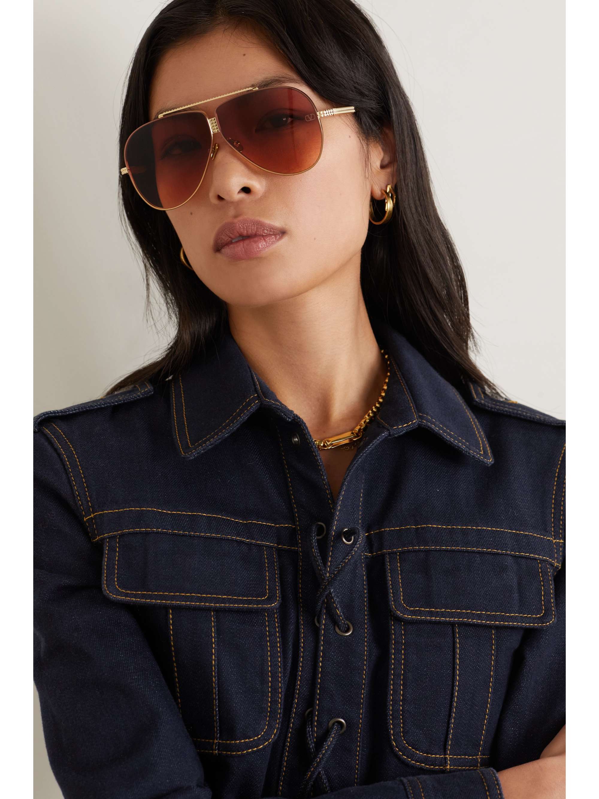 VALENTINO GARAVANI Aviator-style gold-tone sunglasses