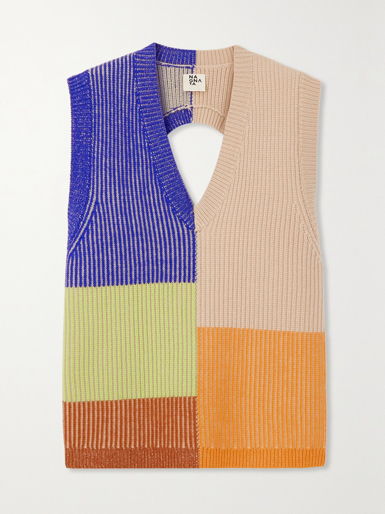 Nagnata - Hinterland Open-back Color-block Ribbed Merino Wool Vest - Blue