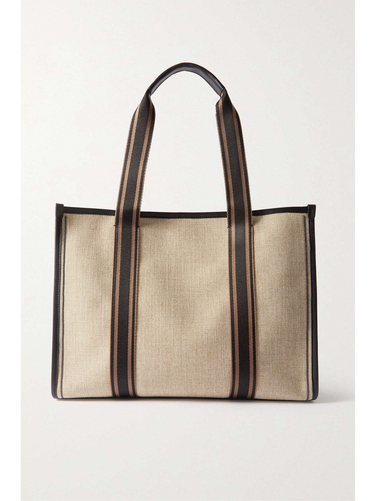 Brunello Cucinelli Webbing And Leather-trimmed Canvas Tote In Natural