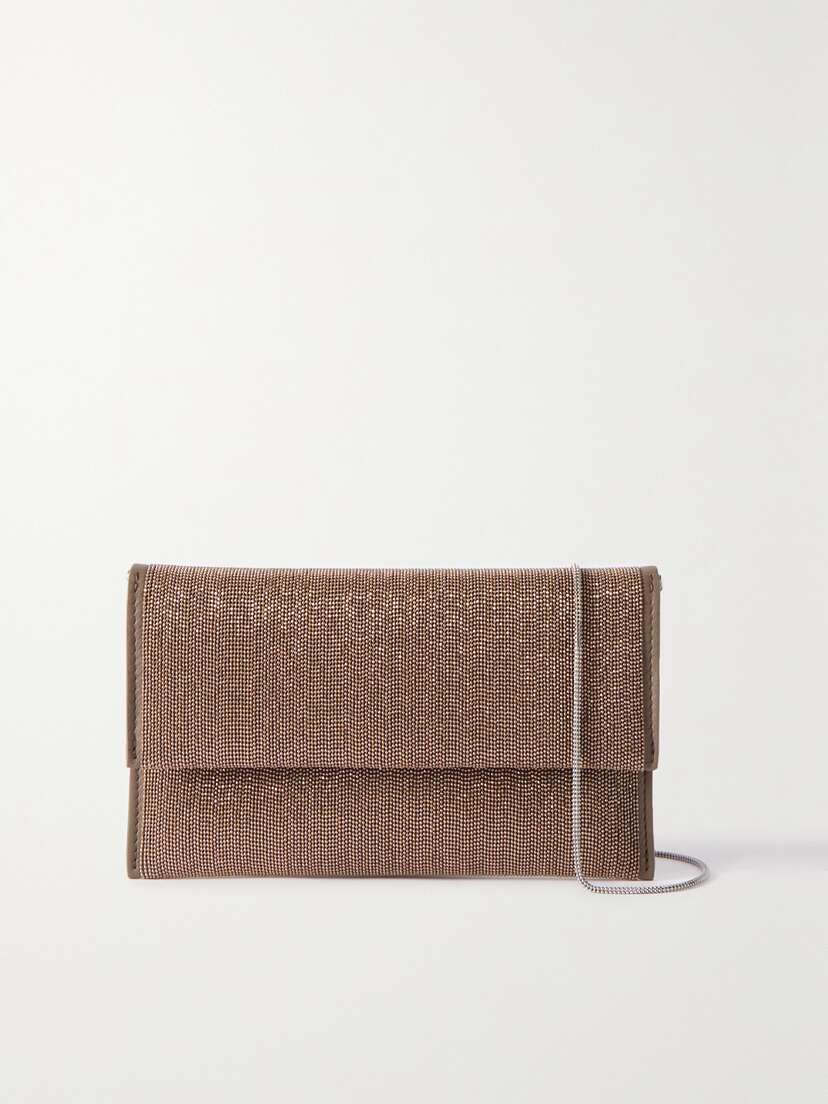 Brunello Cucinelli City Precious Beaded Leather Shoulder Bag