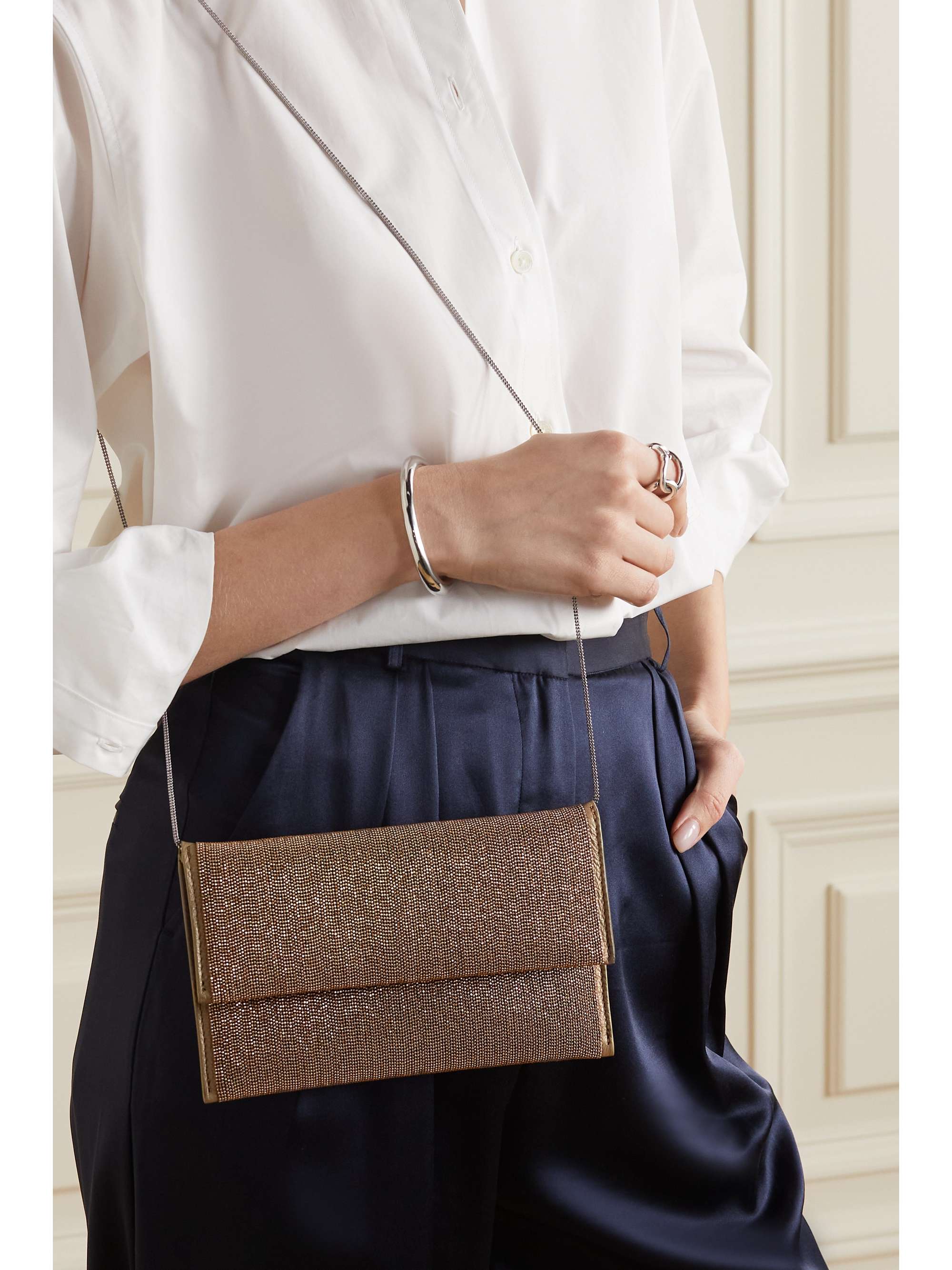 BRUNELLO CUCINELLI City Precious beaded leather shoulder bag