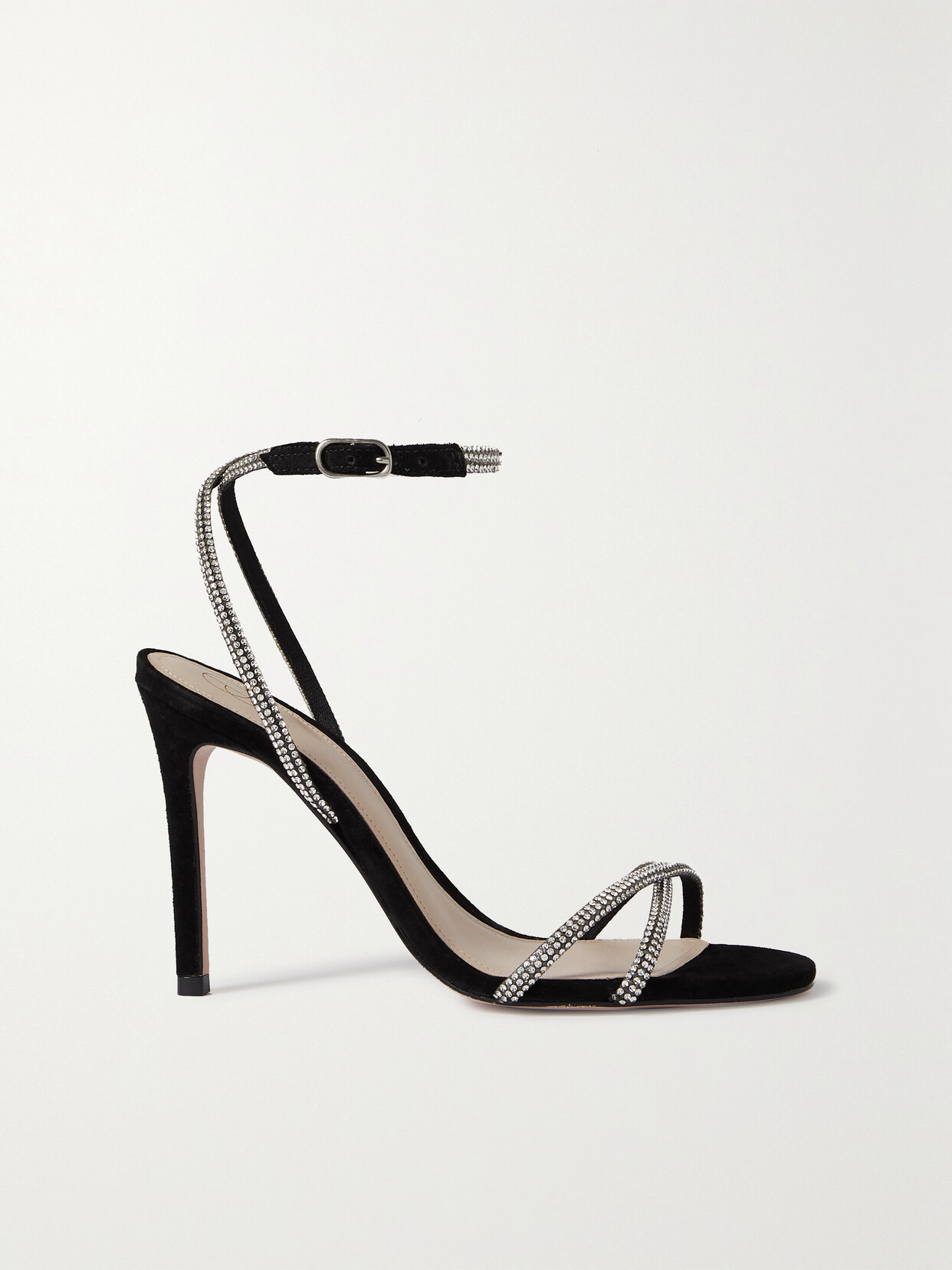 Porte & Paire - Crystal-embellished Suede Sandals - Black